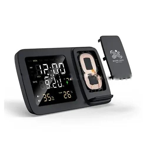 Led Light Mobile Phone Dual Coil Wireless Charging 15W Alarm Clock QI Wireless Charger