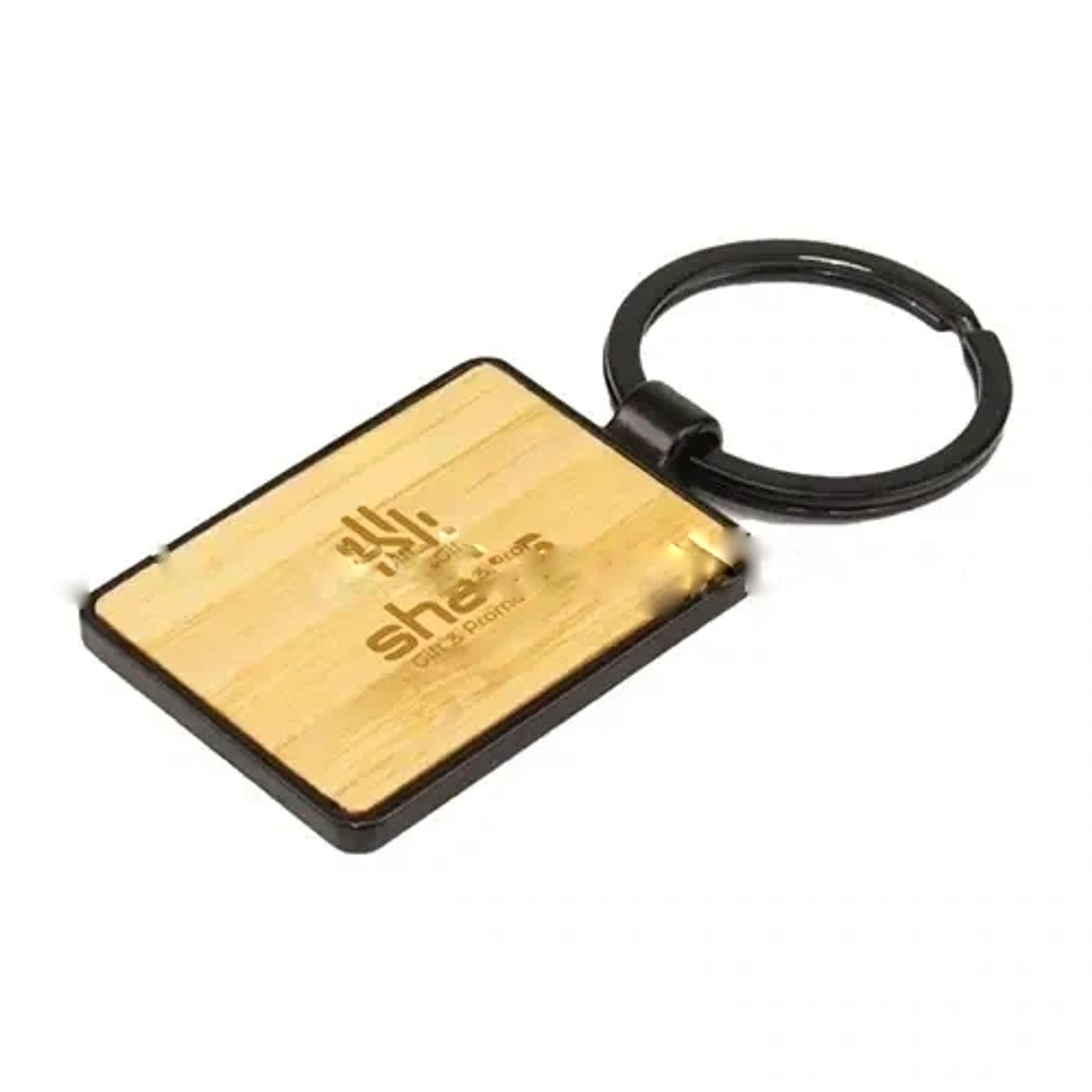 Rectangular Metal Keychains With Bamboo