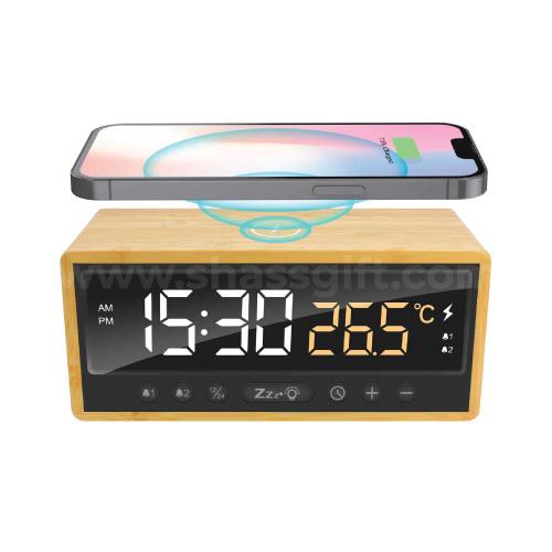Bamboo Desk Clock with Wireless Charger