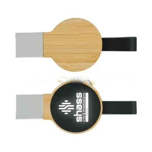 Bamboo Round LED Logo USB with Strap 64GB V. 3.0