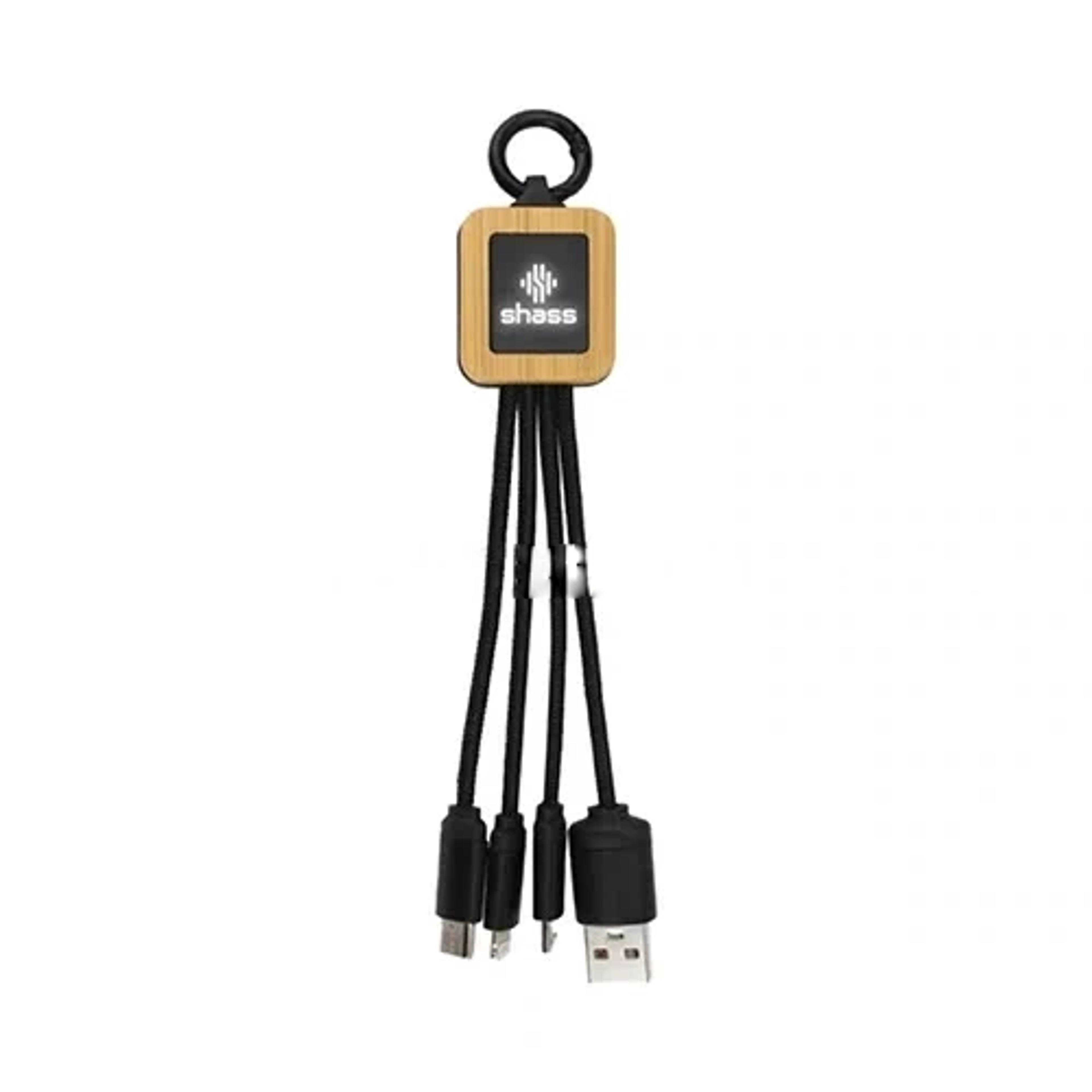 Bamboo Multi-charging Cables With Light Up Logo