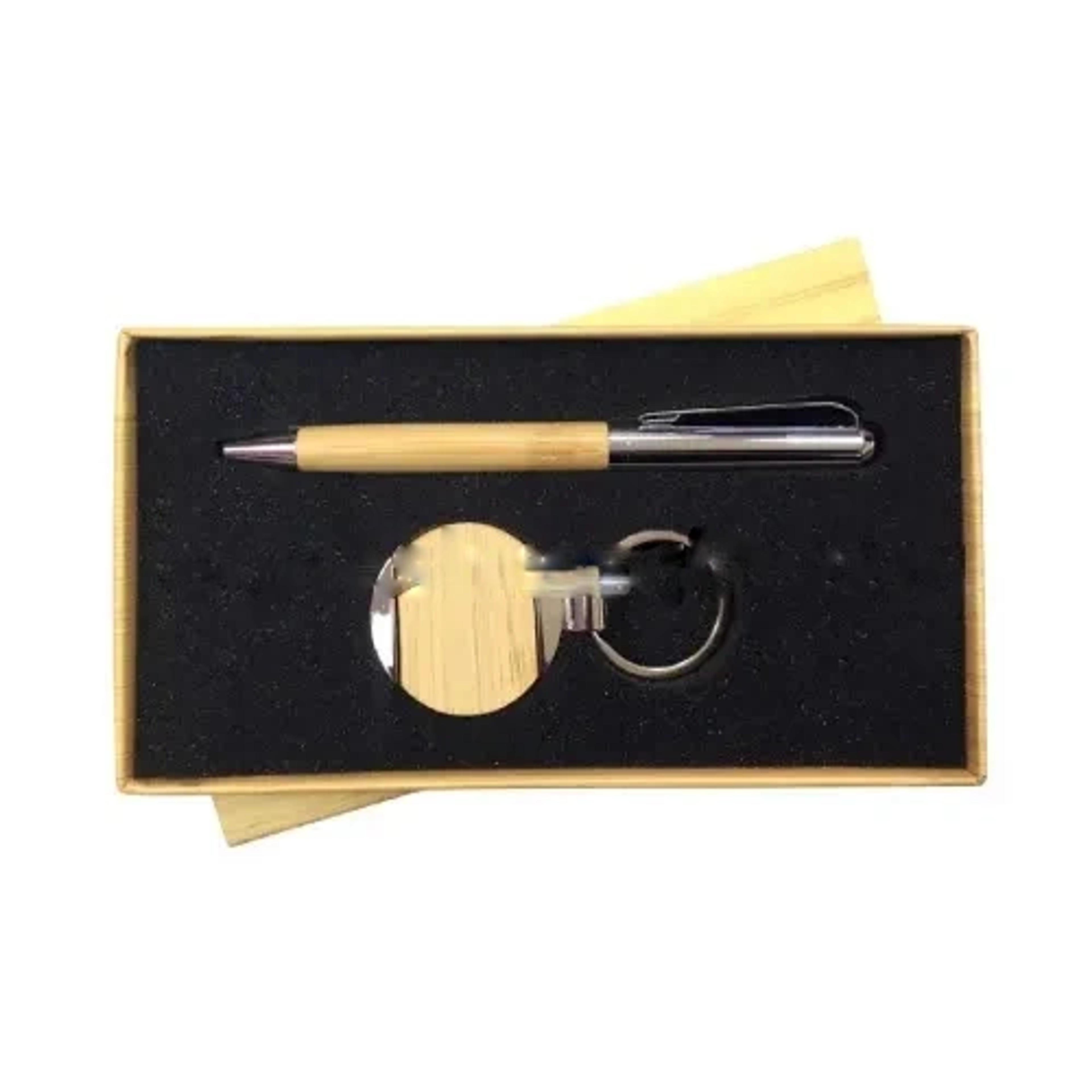 Premium Wooden Gift Set With Metal Pen & Keychain