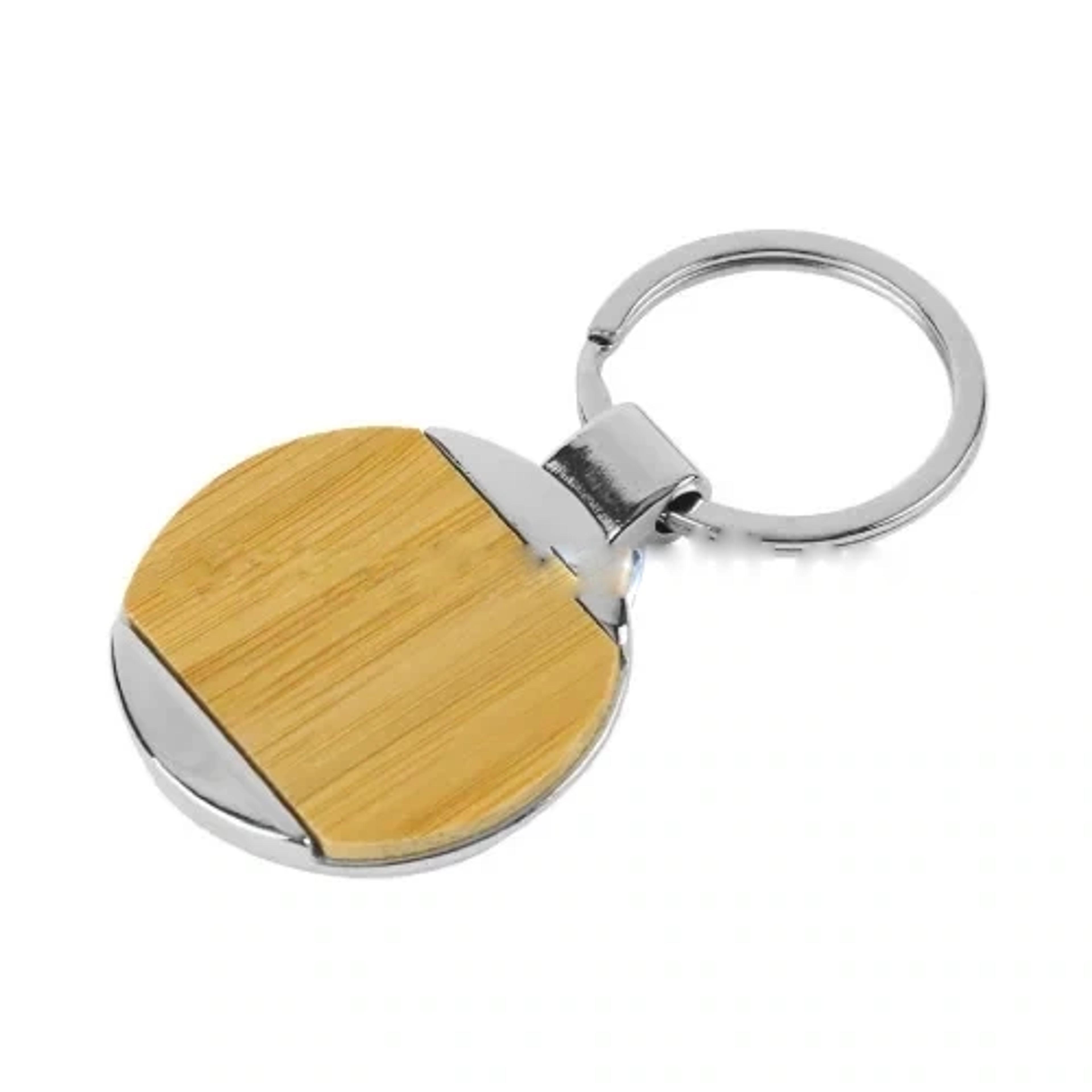Round Bamboo &amp; Metal Keychain