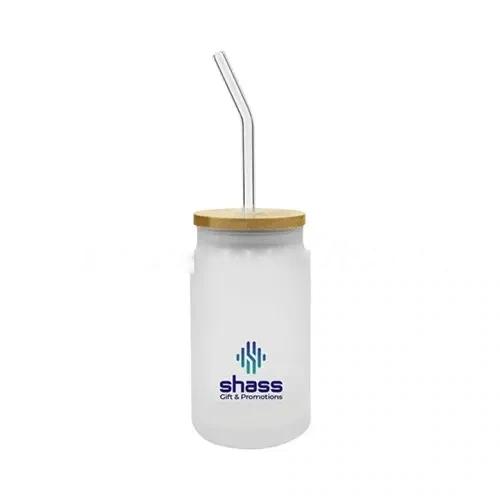 Glass Bottle With Straw & Bamboo Lid
