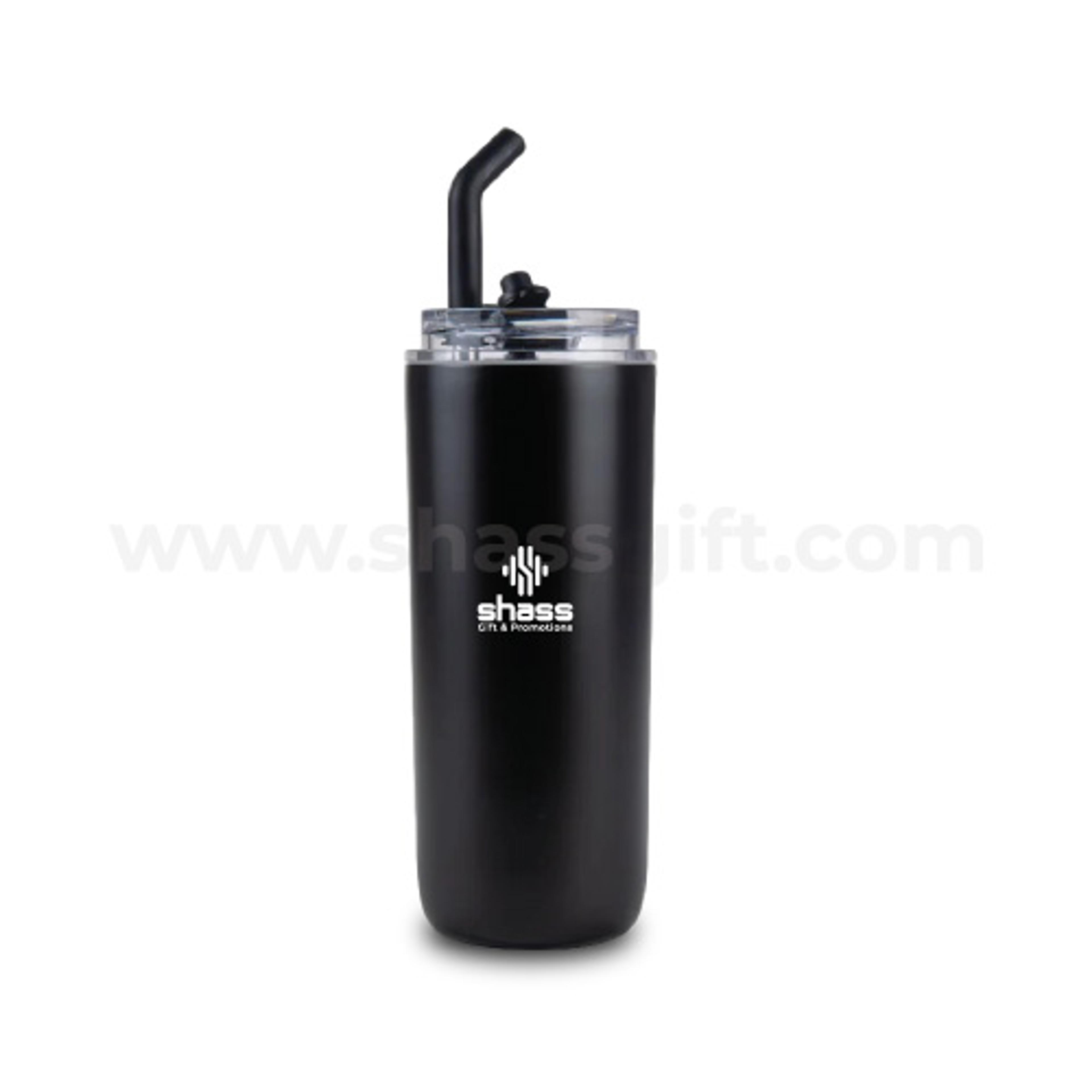Double Wall SS Tumblers with Transparent Lid & Metal Straw