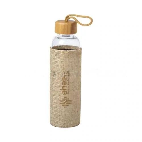 Promotional Glass Bottle With Bamboo Lid And Eco Sleeve