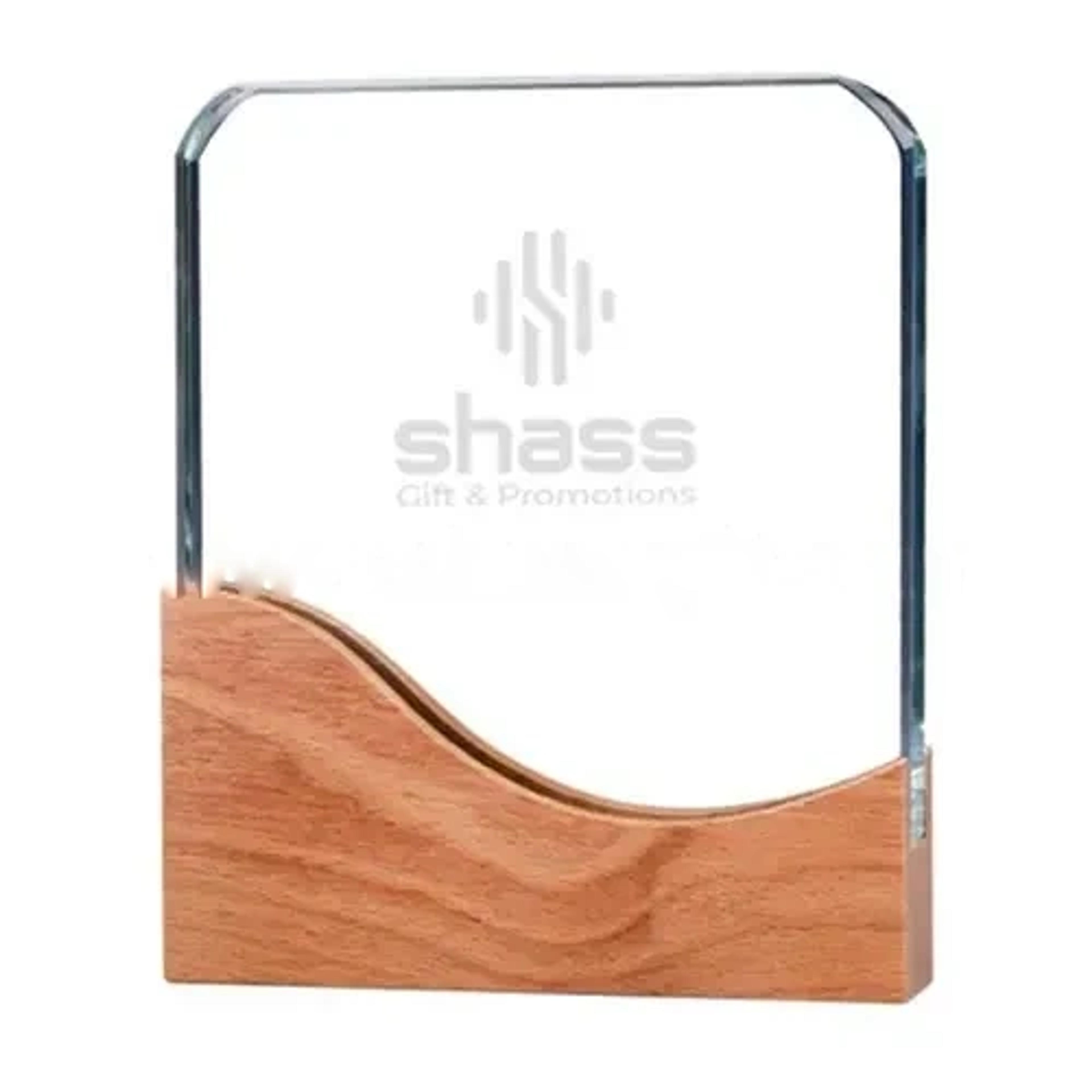 Square Crystal Awards With Wooden Base