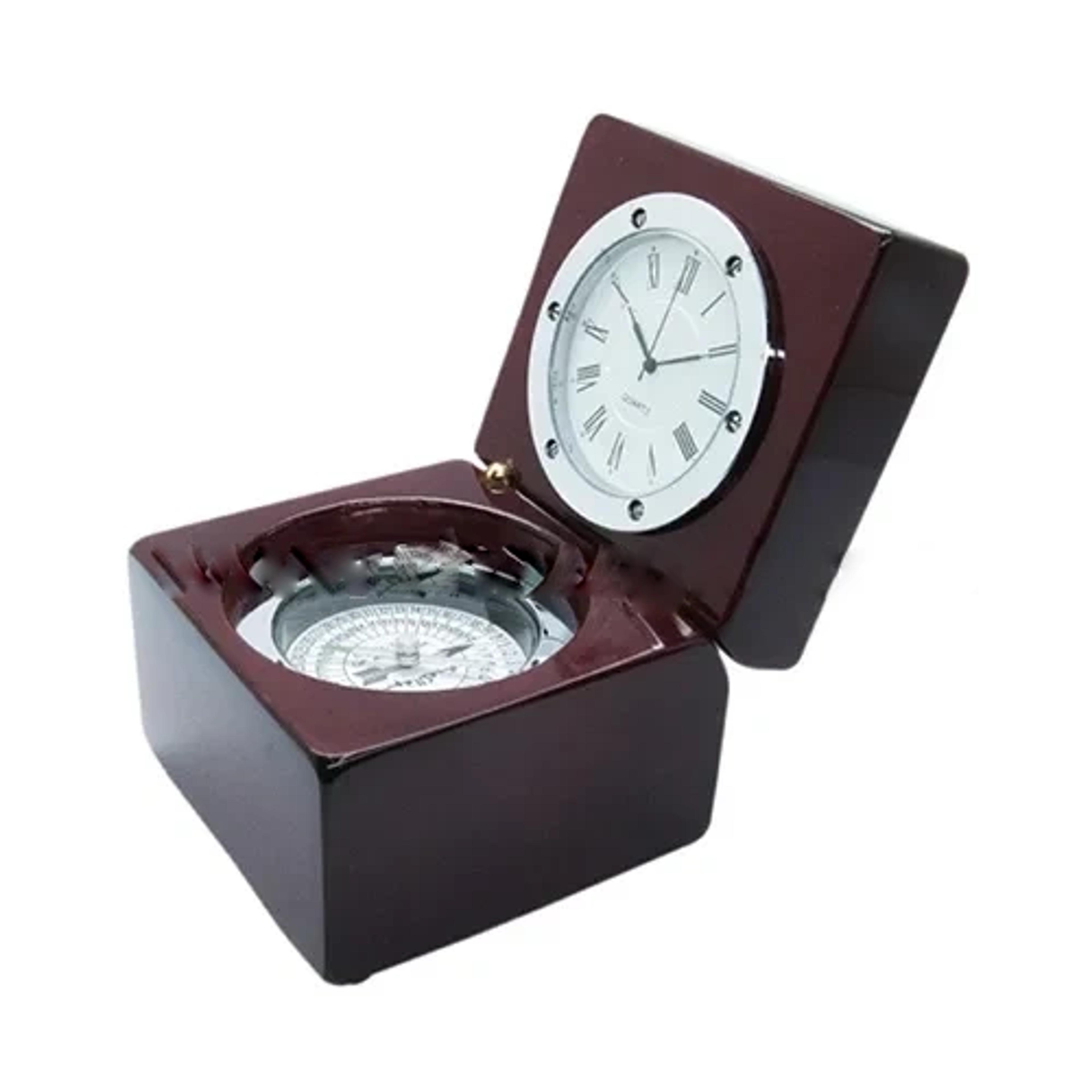 Open Cube Table Clock With Compass