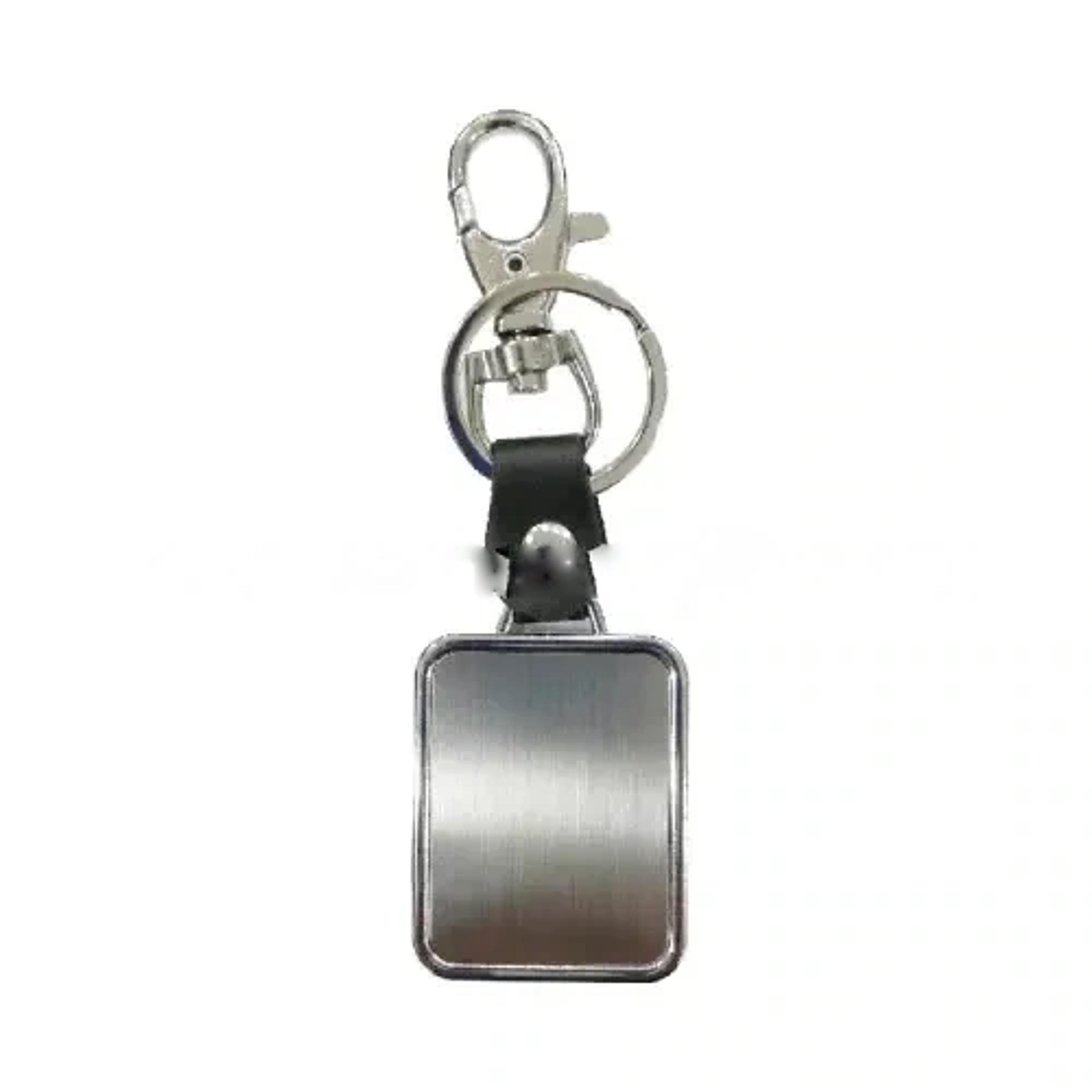 Square Shape Metal And Leather Keychain