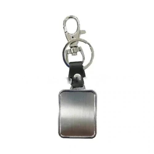 Square Shape Metal And Leather Keychain