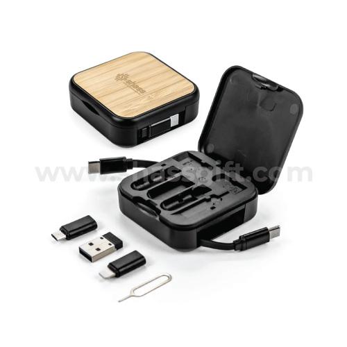Retractable Charging Cable Set with Bamboo Top