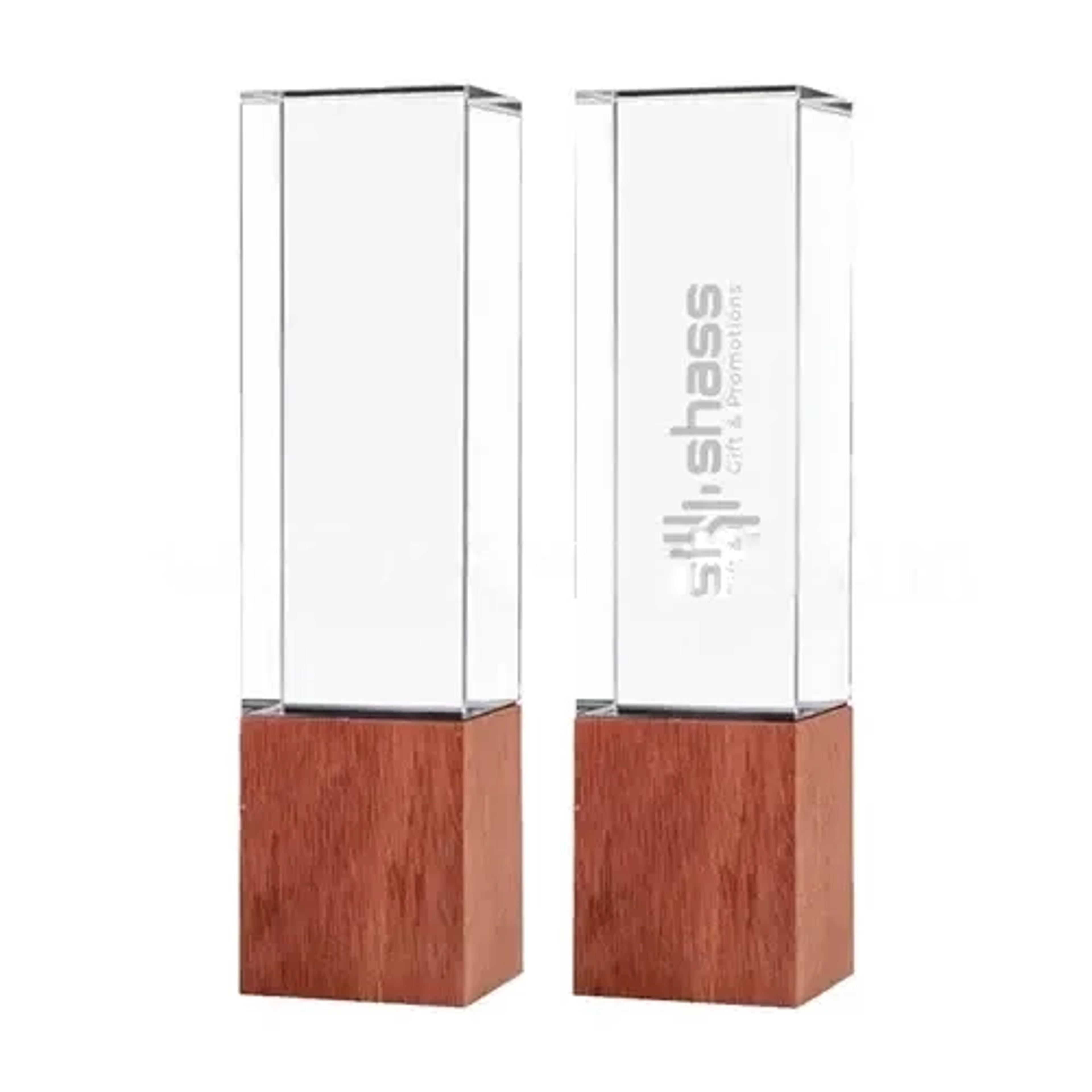 Cuboid Shaped Crystal Awards With Wooden Base