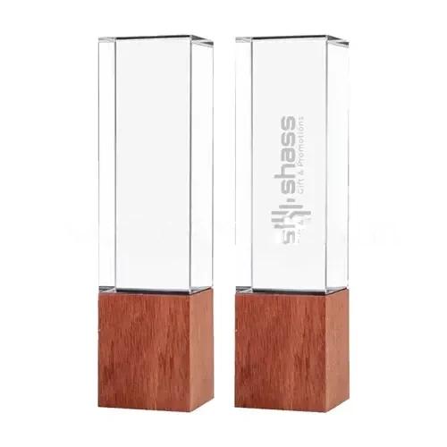 Cuboid Shaped Crystal Awards With Wooden Base