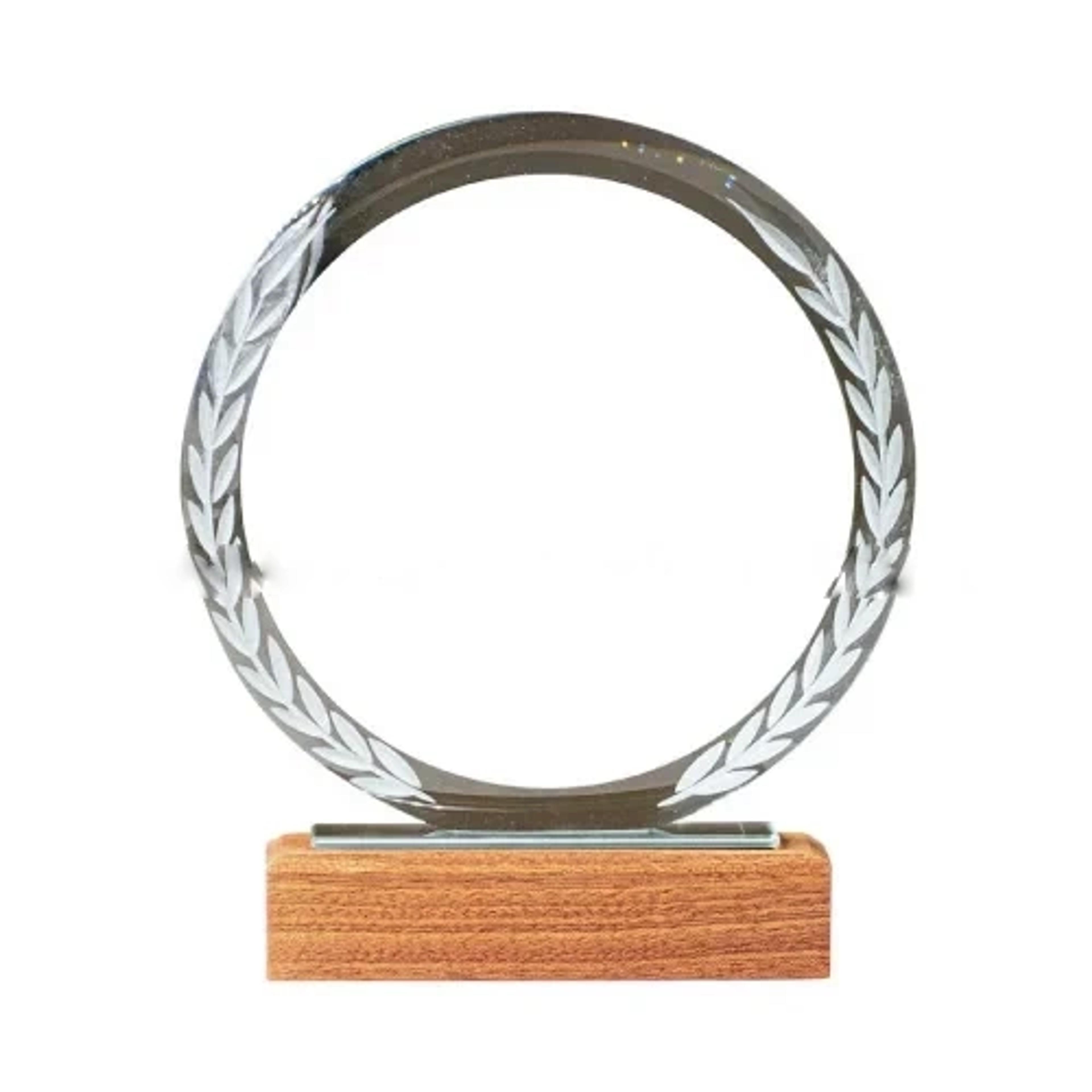 Round Crystal Trophy With Wooden Base