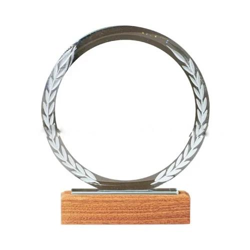 Round Crystal Trophy With Wooden Base