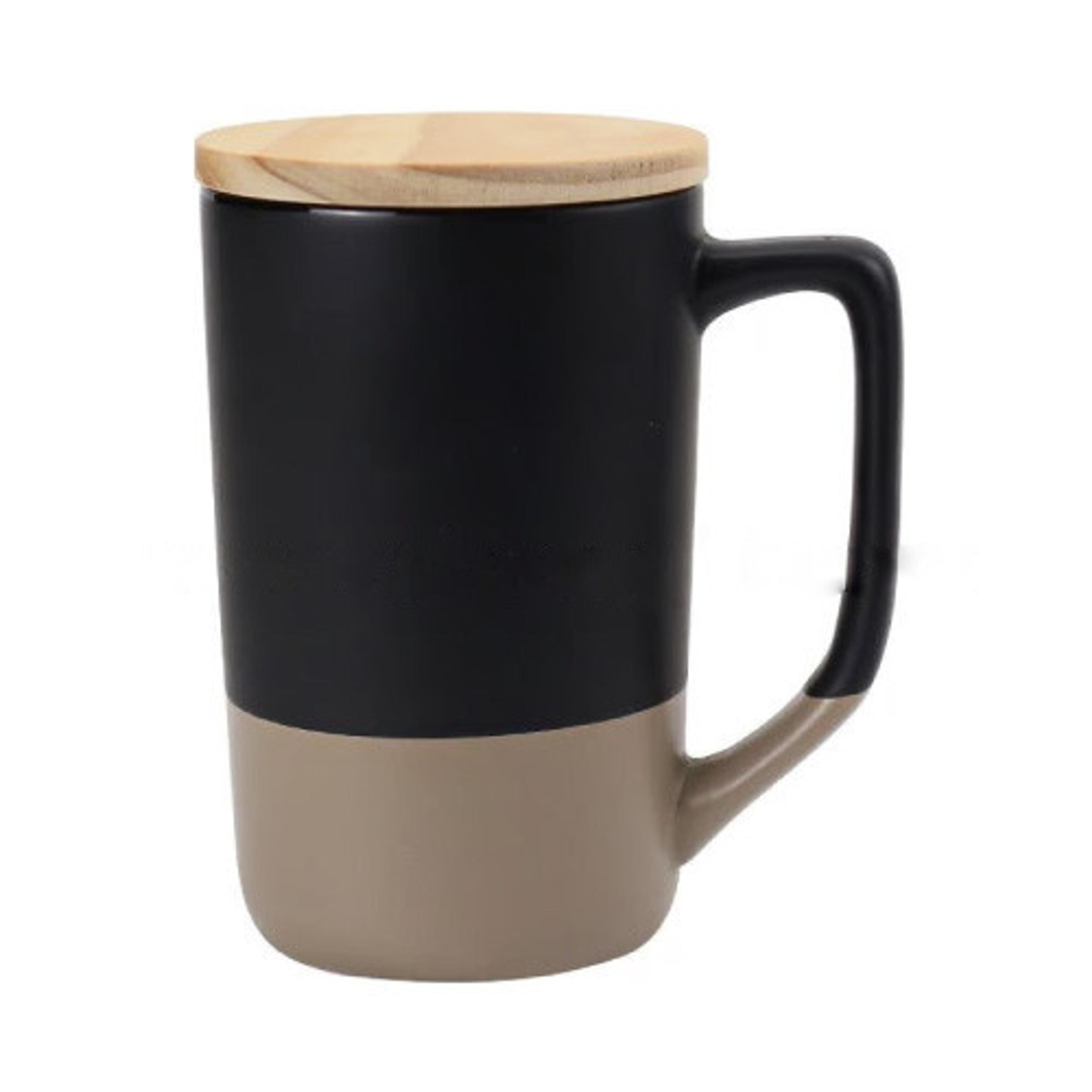 Two-Toned Ceramic Mugs With Clay Bottom And Bamboo Lid