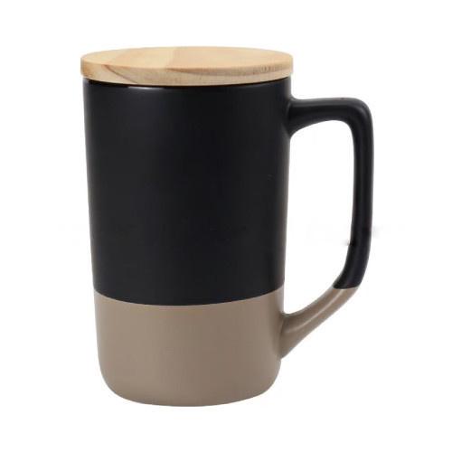 Two-Toned Ceramic Mugs With Clay Bottom And Bamboo Lid
