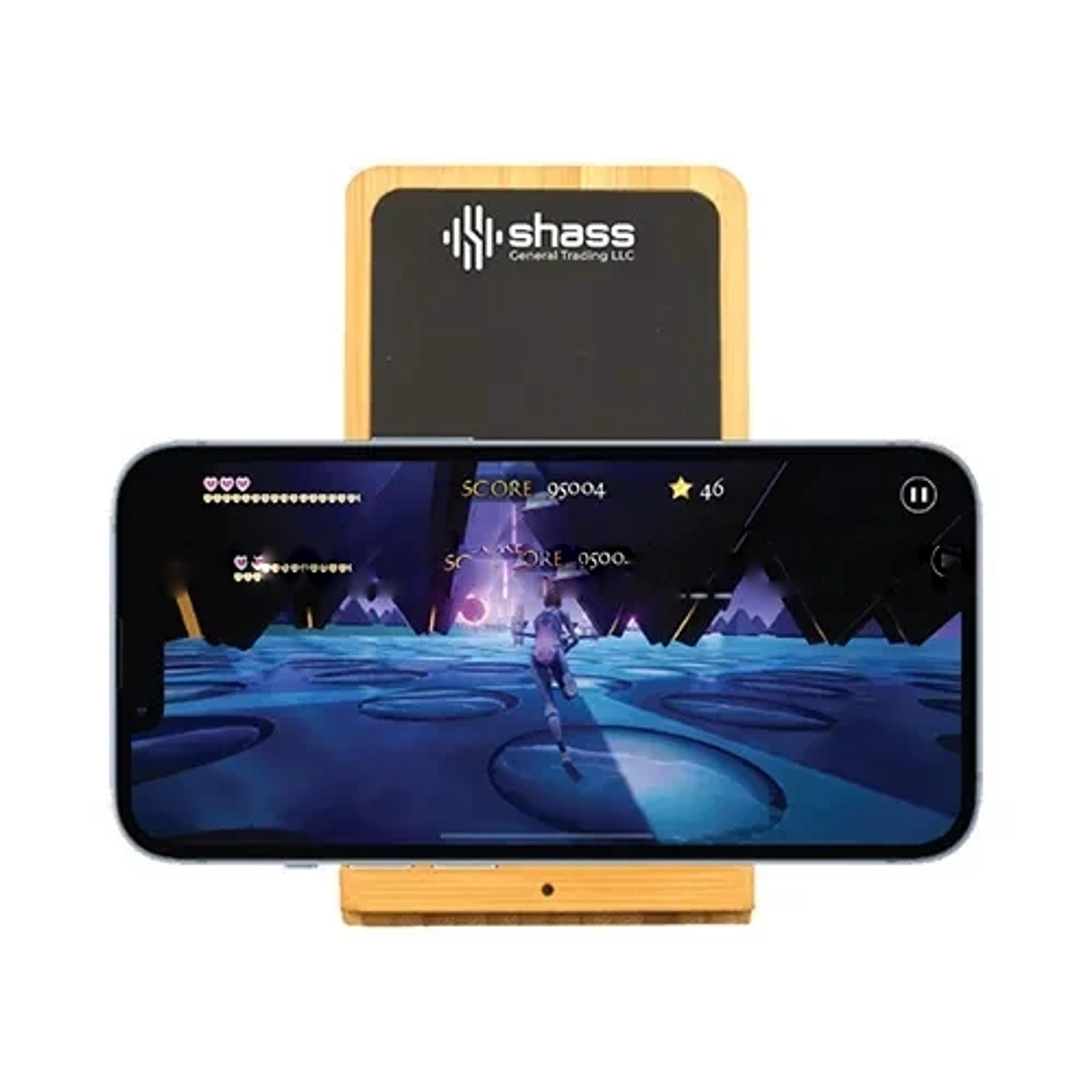 Bamboo Phone Holder Wireless Charger Light Up Logo