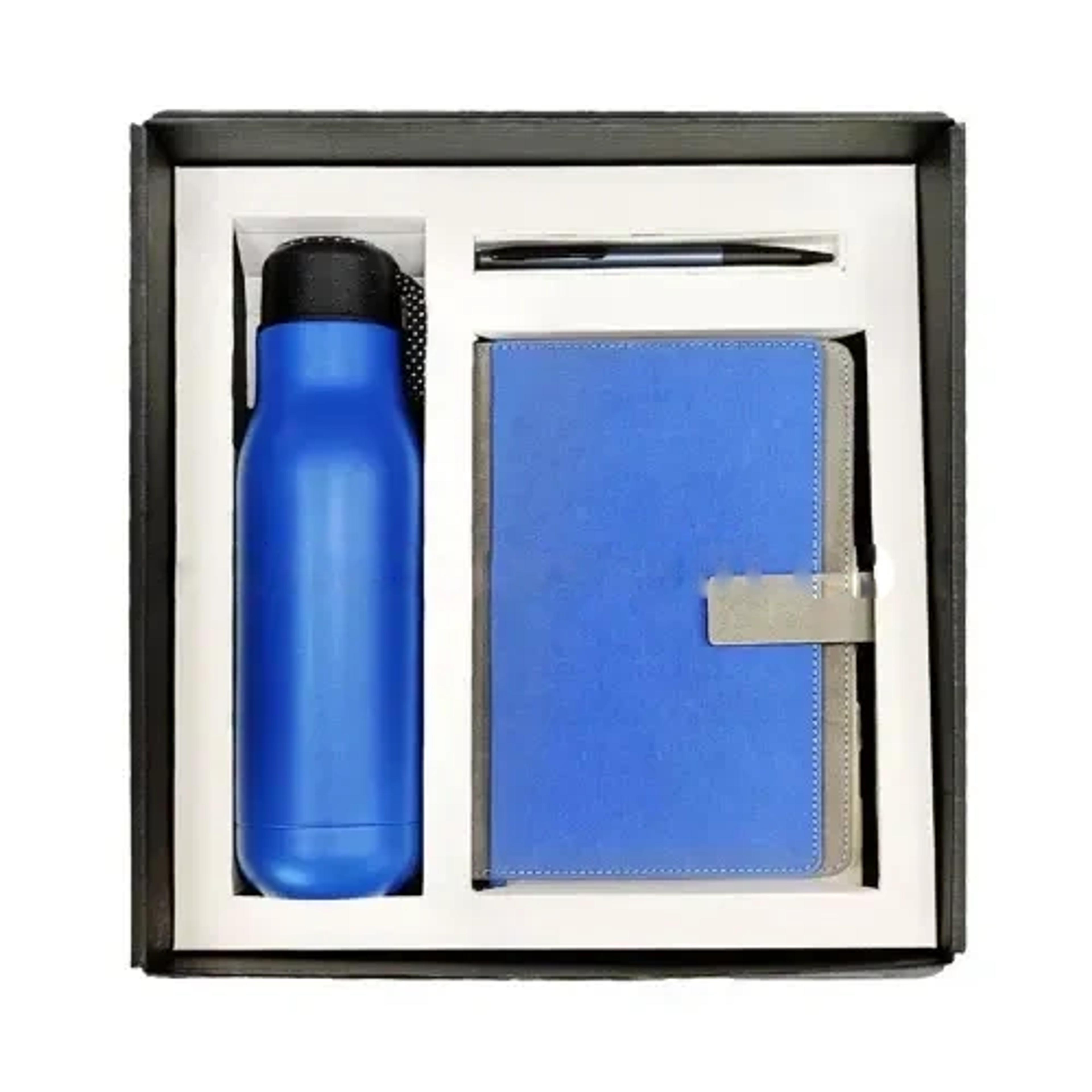 Double wall vacuum bottle, notebook & pen