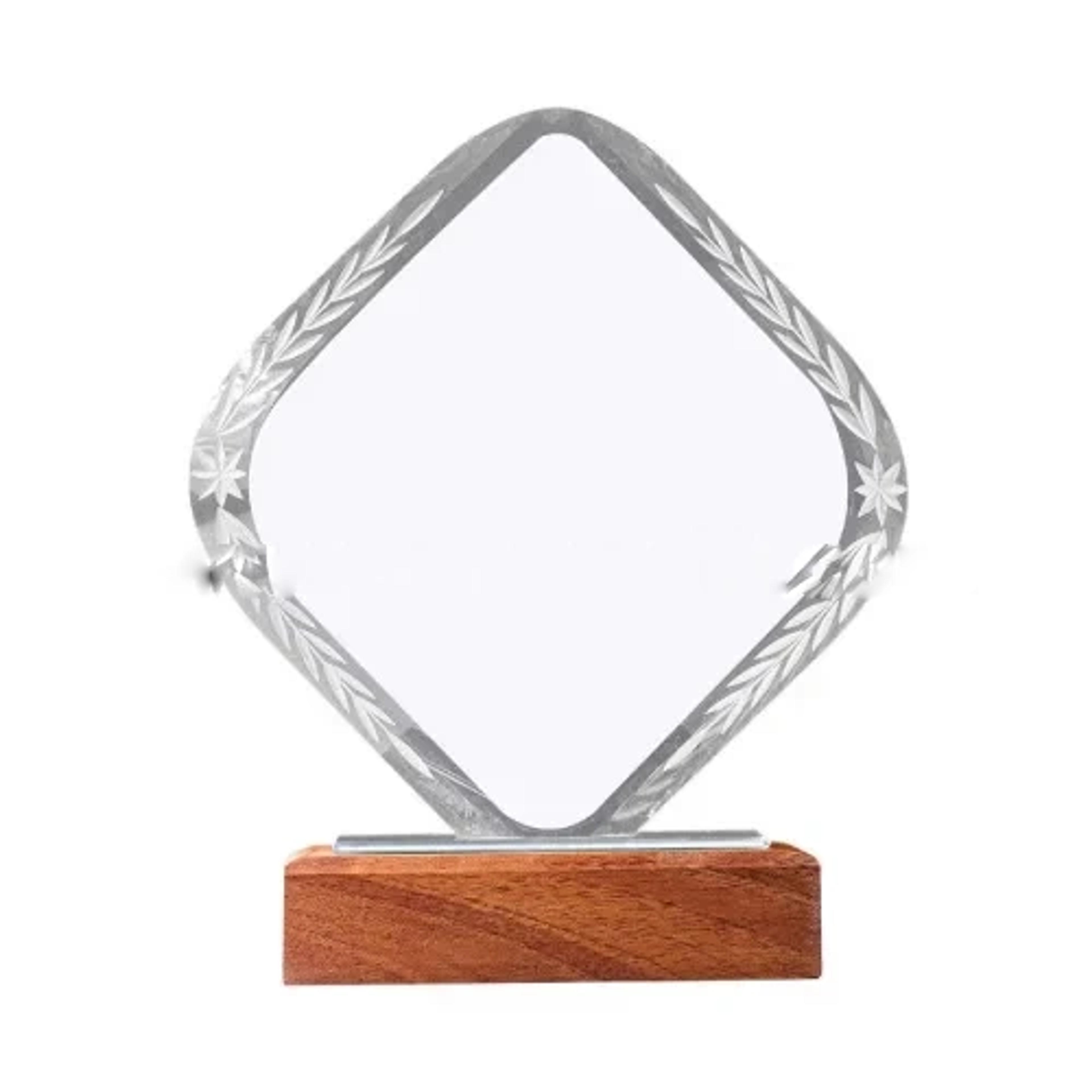 Rhombus Shaped Crystal Trophy With Wooden Base