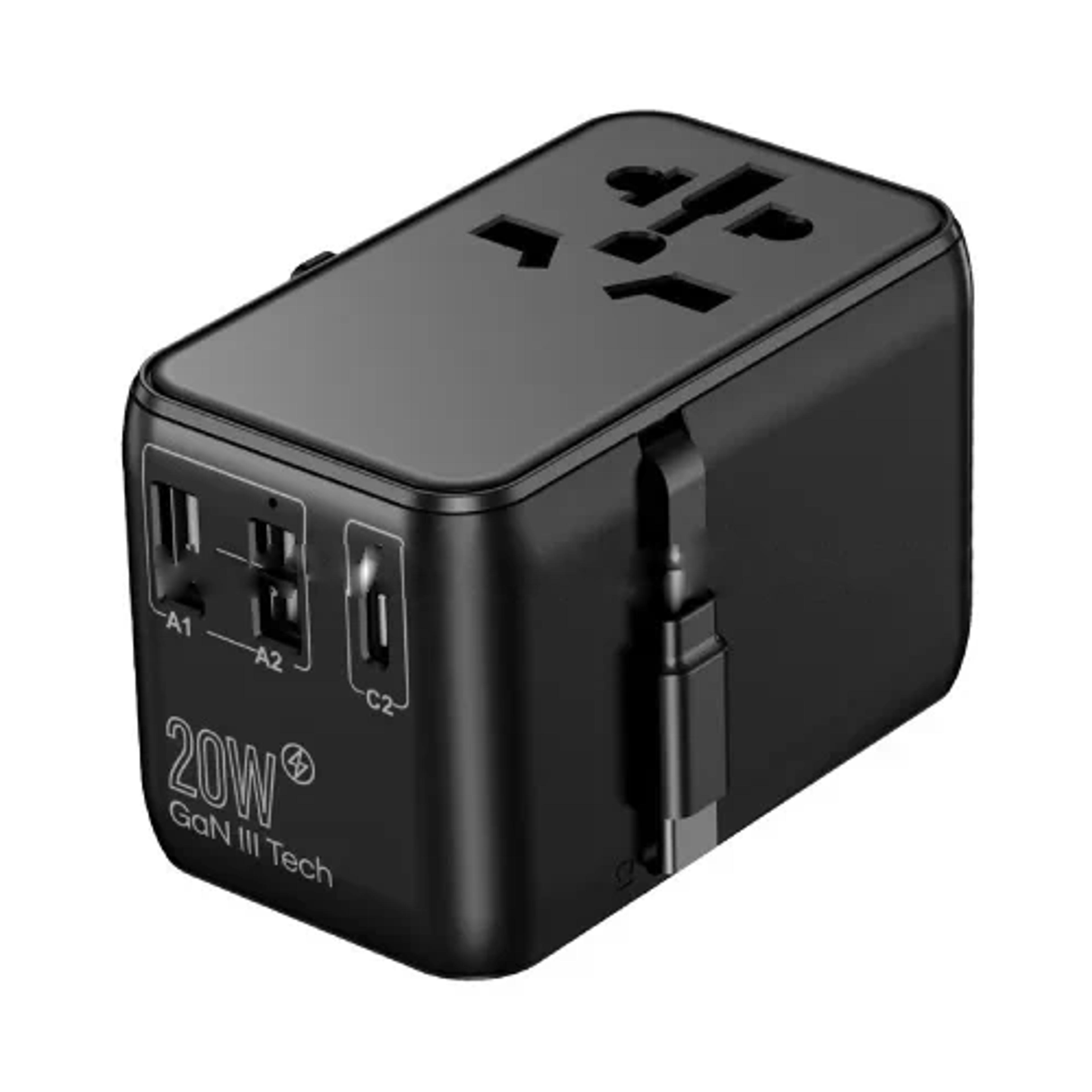 Travel Adaptor with Built in USB-C Cable