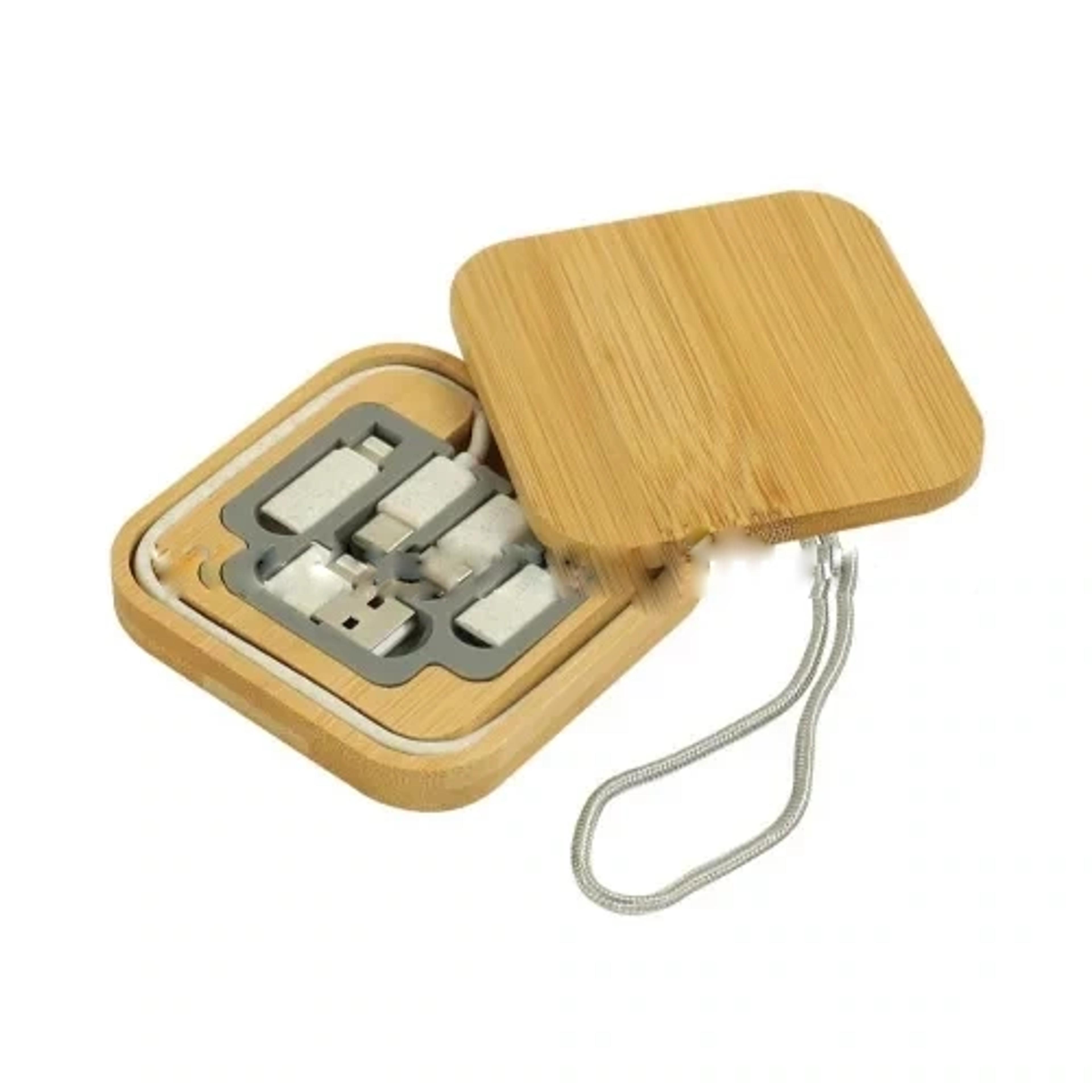 Multi Charging Cable Set in Square Bamboo Case