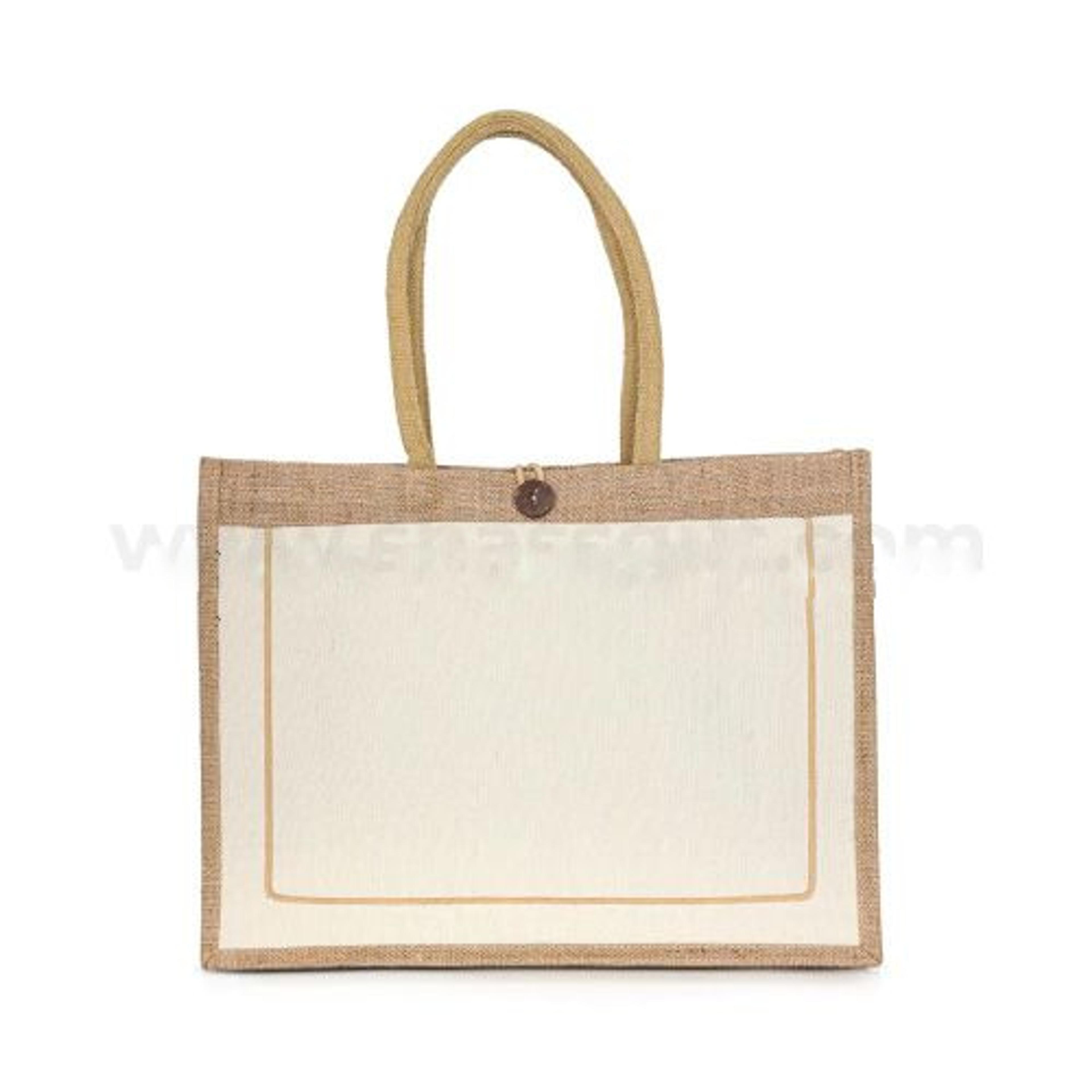 Jute Canvas Bag Natural Rope Line Pocket