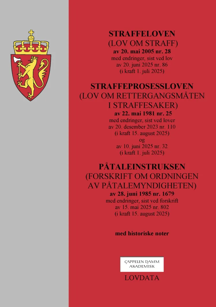 Omslag Straffeloven, straffeprosessloven og påtaleinstruksen (samleutgave) (Ukjent)