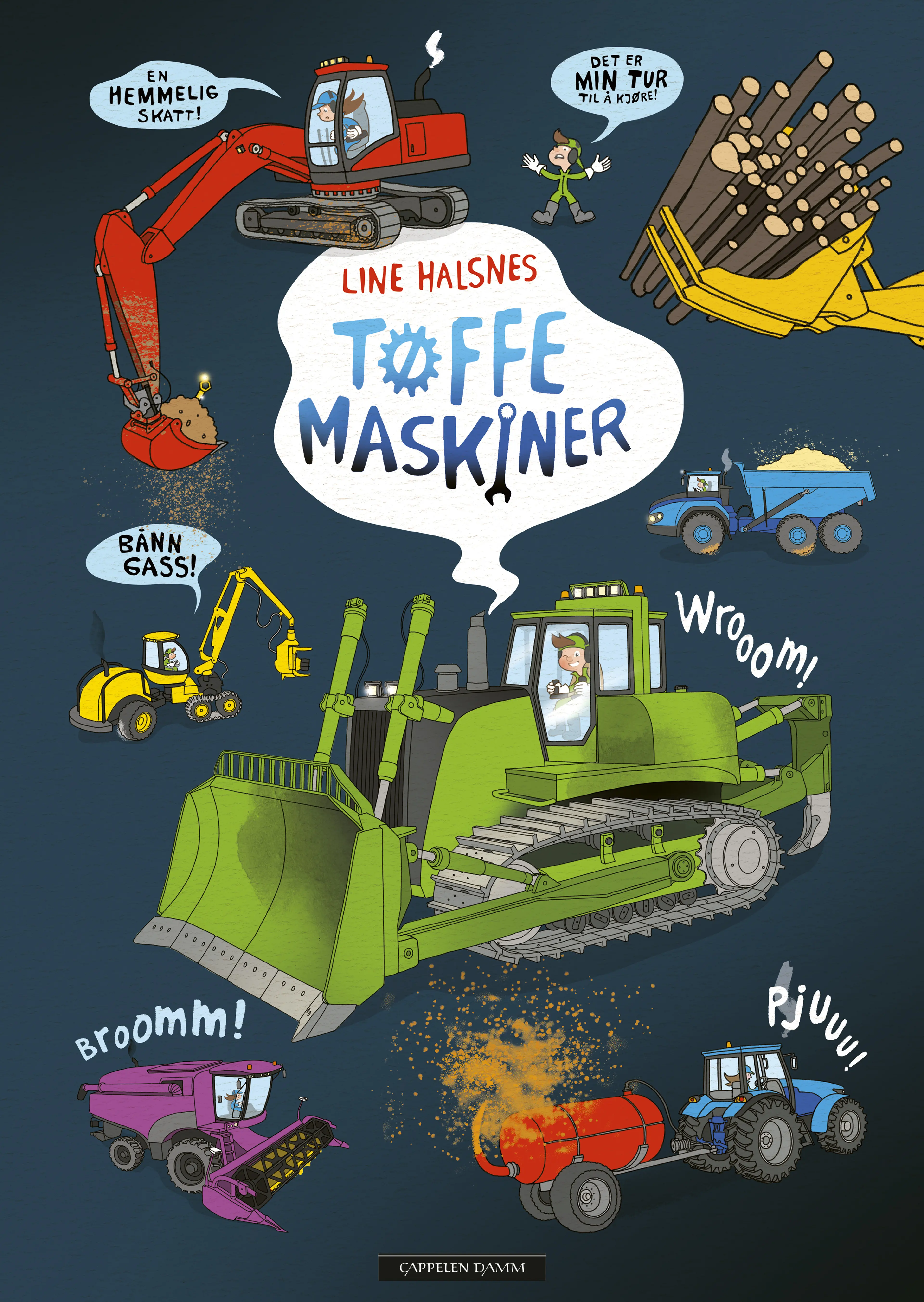 Omslag Tøffe maskiner av Line Halsnes (Innbundet)