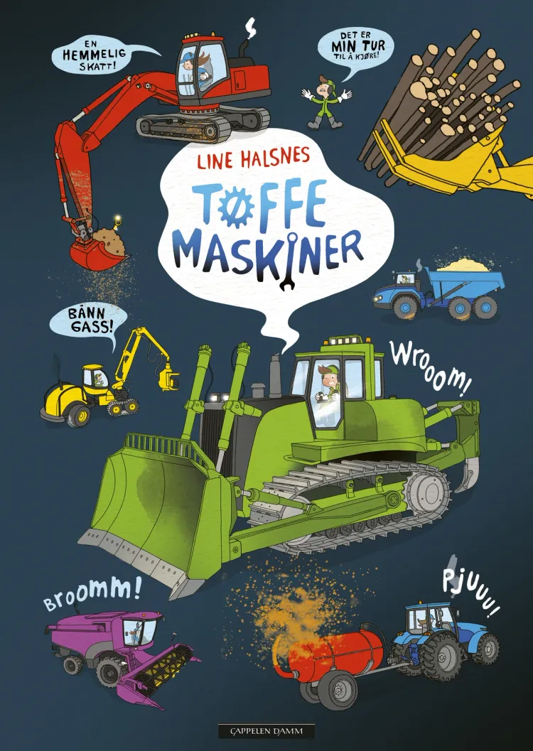 Omslag Tøffe maskiner av Line Halsnes (Innbundet)