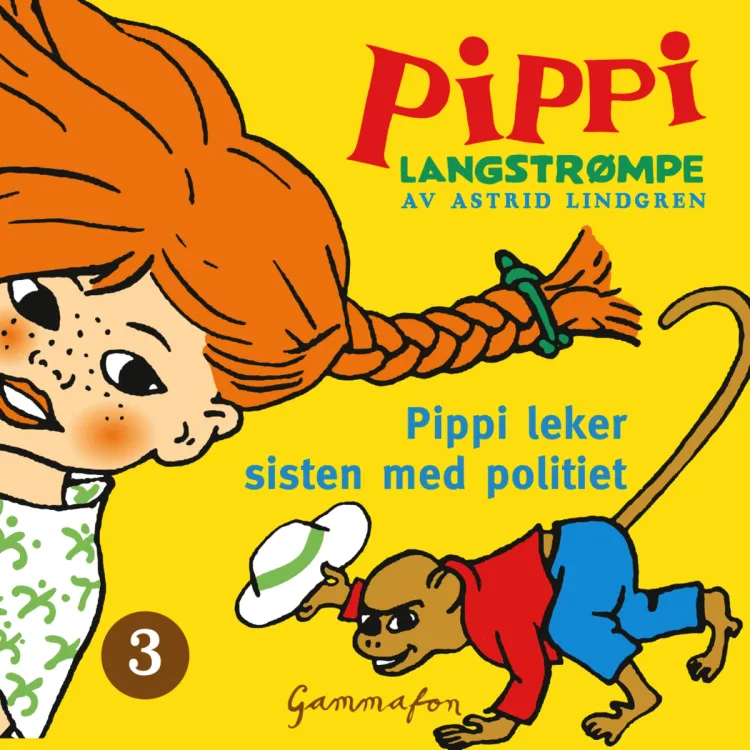 Omslag Pippi leker sisten med politiet av Astrid Lindgren (Lydbok)