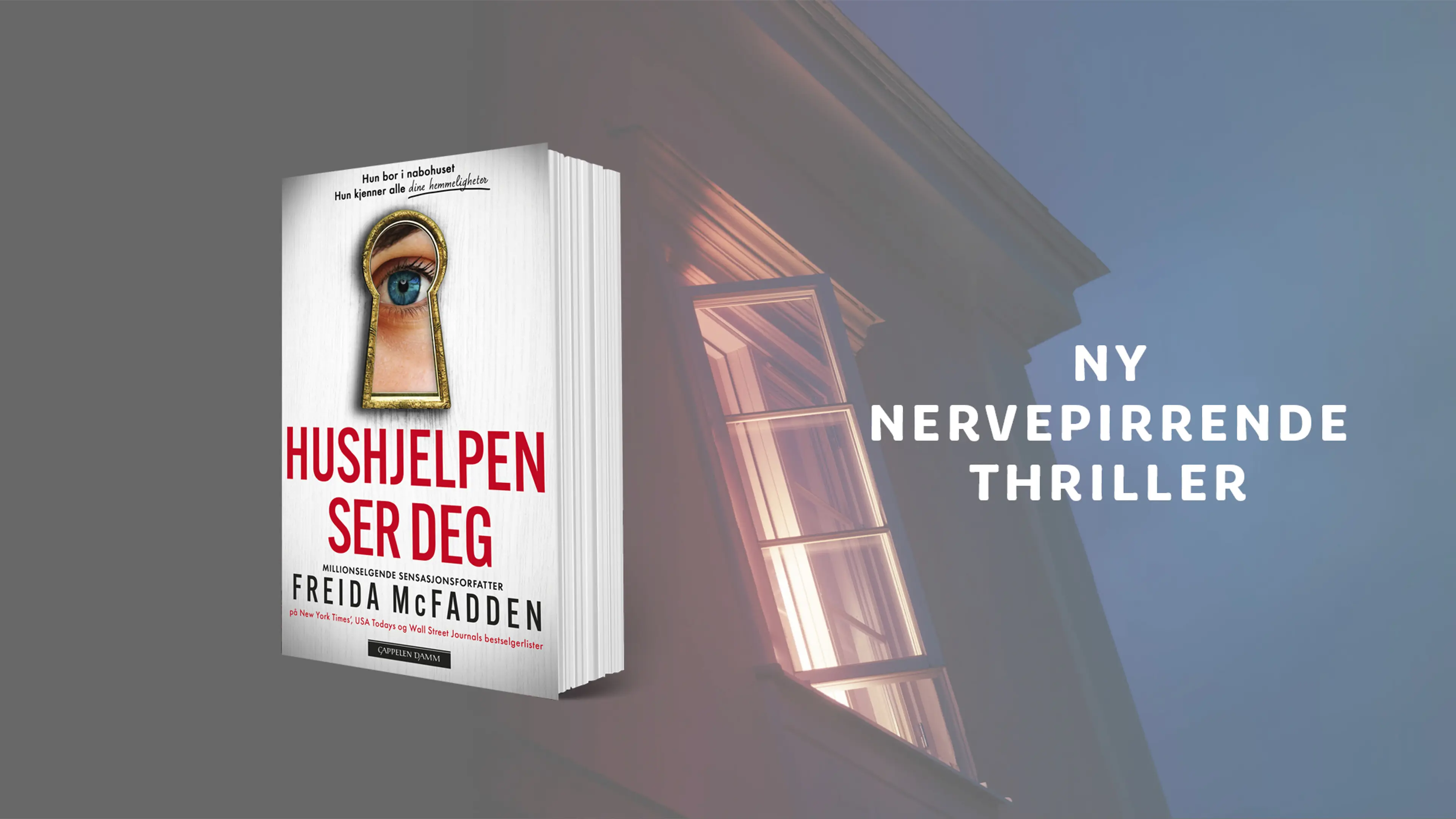 Boken Hushjelpen ser deg og teksten Ny nervepirrende thriller