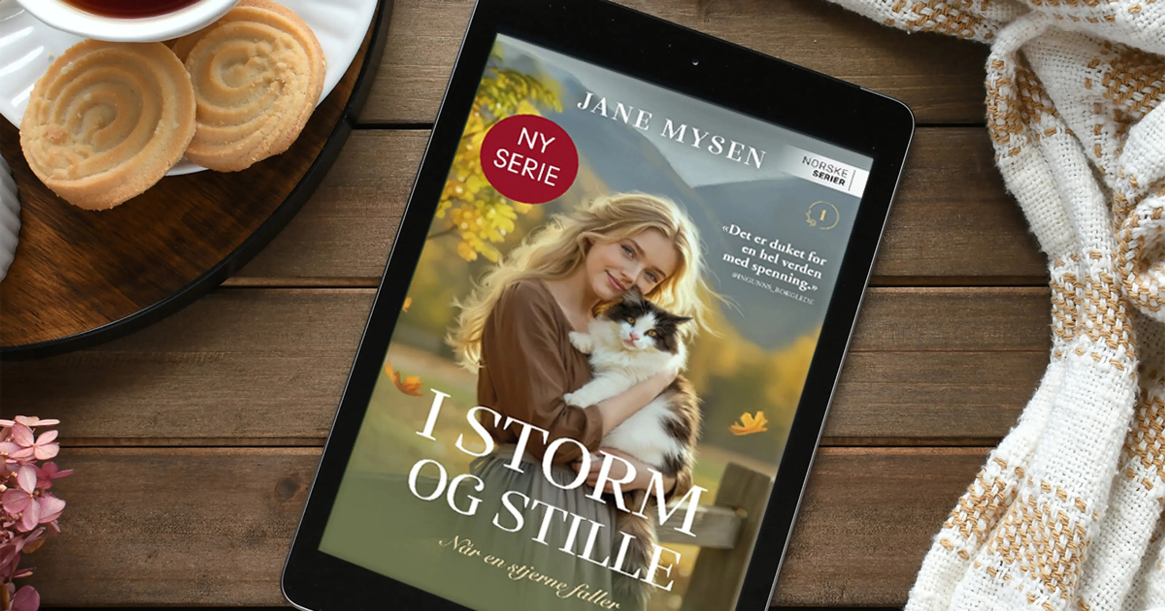 Foto av lesebrett med ebok i serien I storm og stille