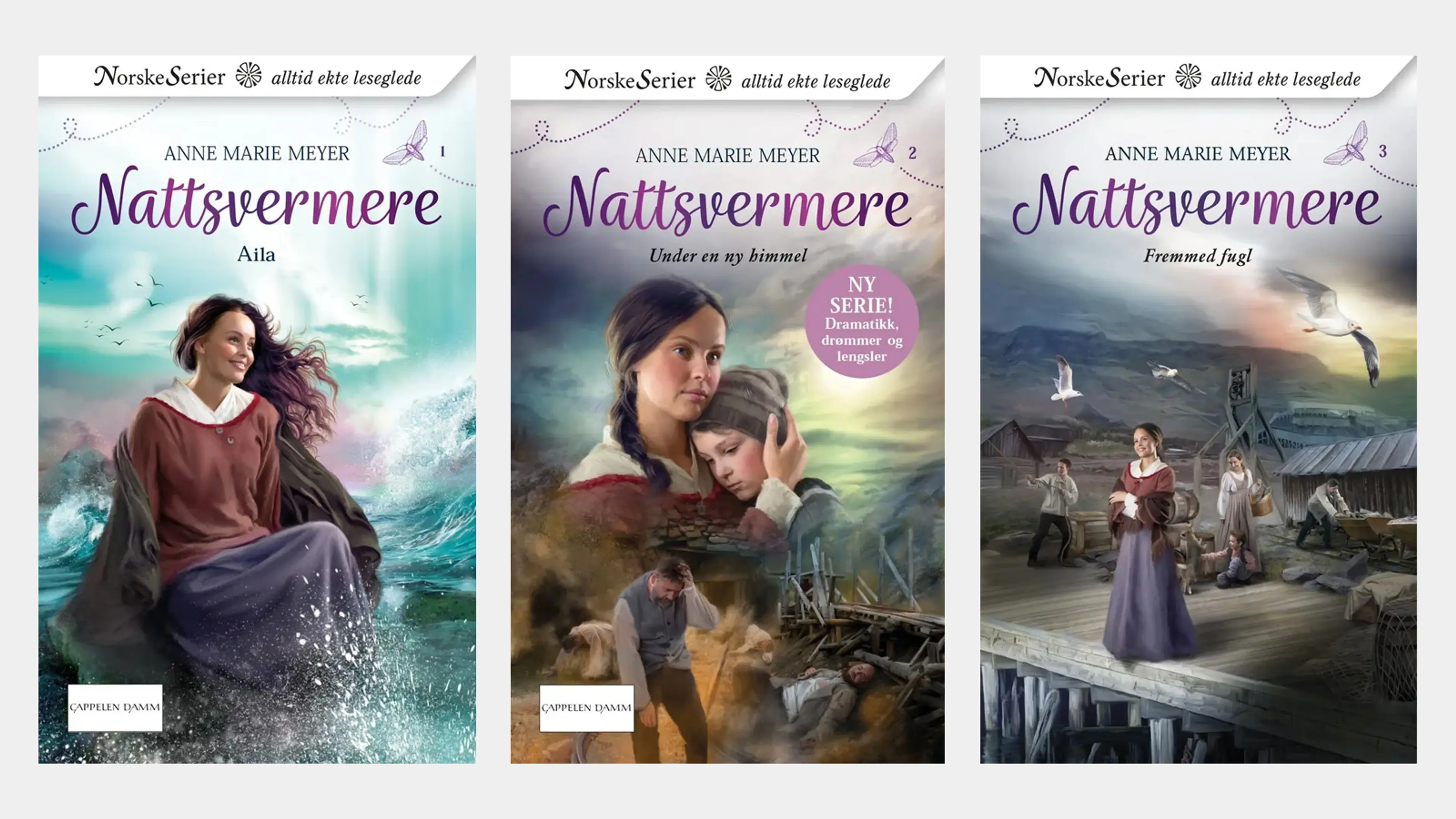 De tre første bøkene i serien Nattsvermere