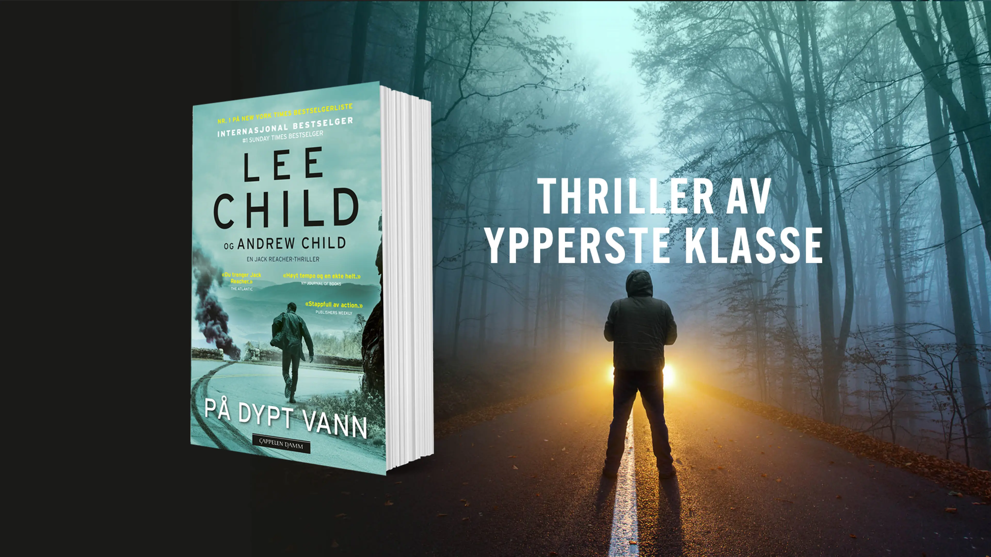 Boken På dypt vann på en bakgrunn med en mann som står midt i en vei med en bil som kommer imot