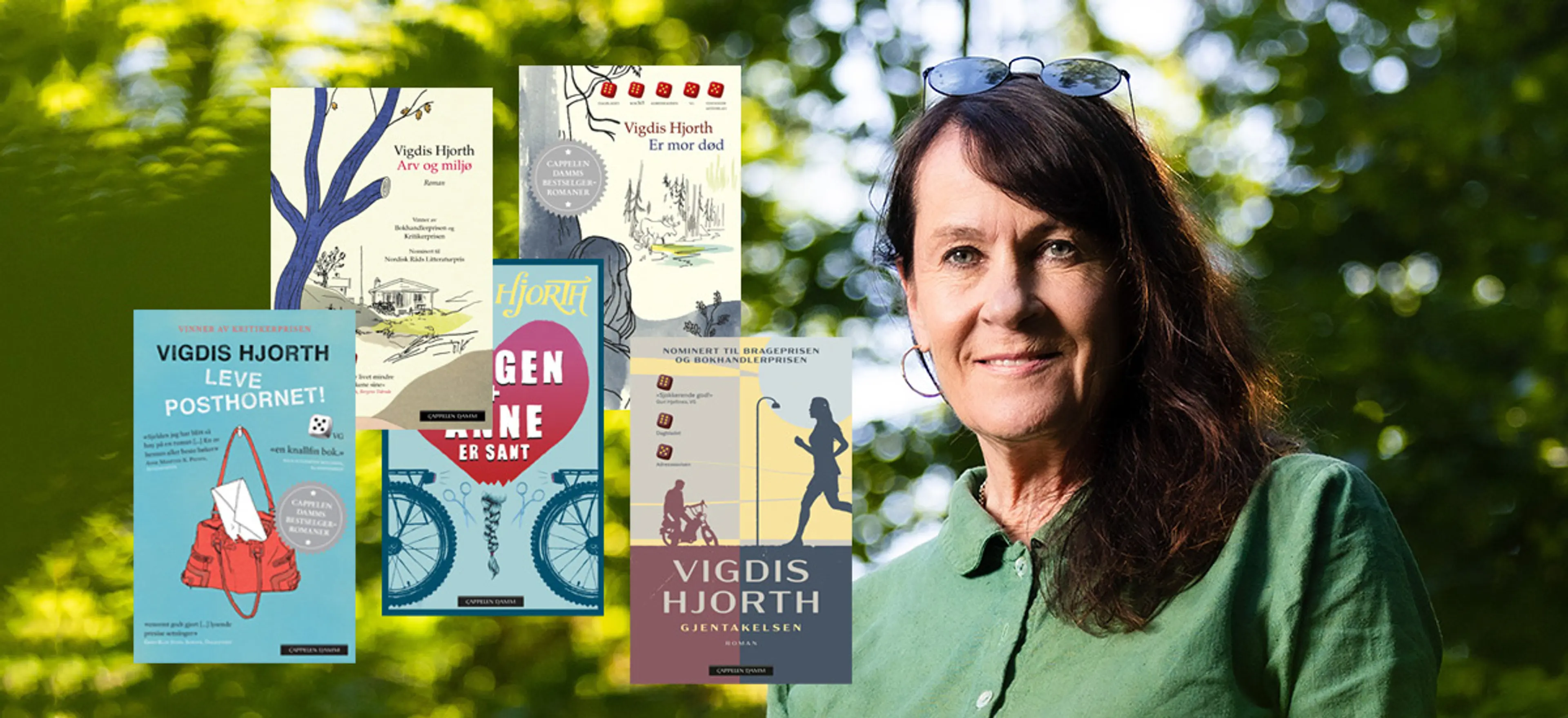Foto av Vigdis Hjorth med fem bøker du må få med deg