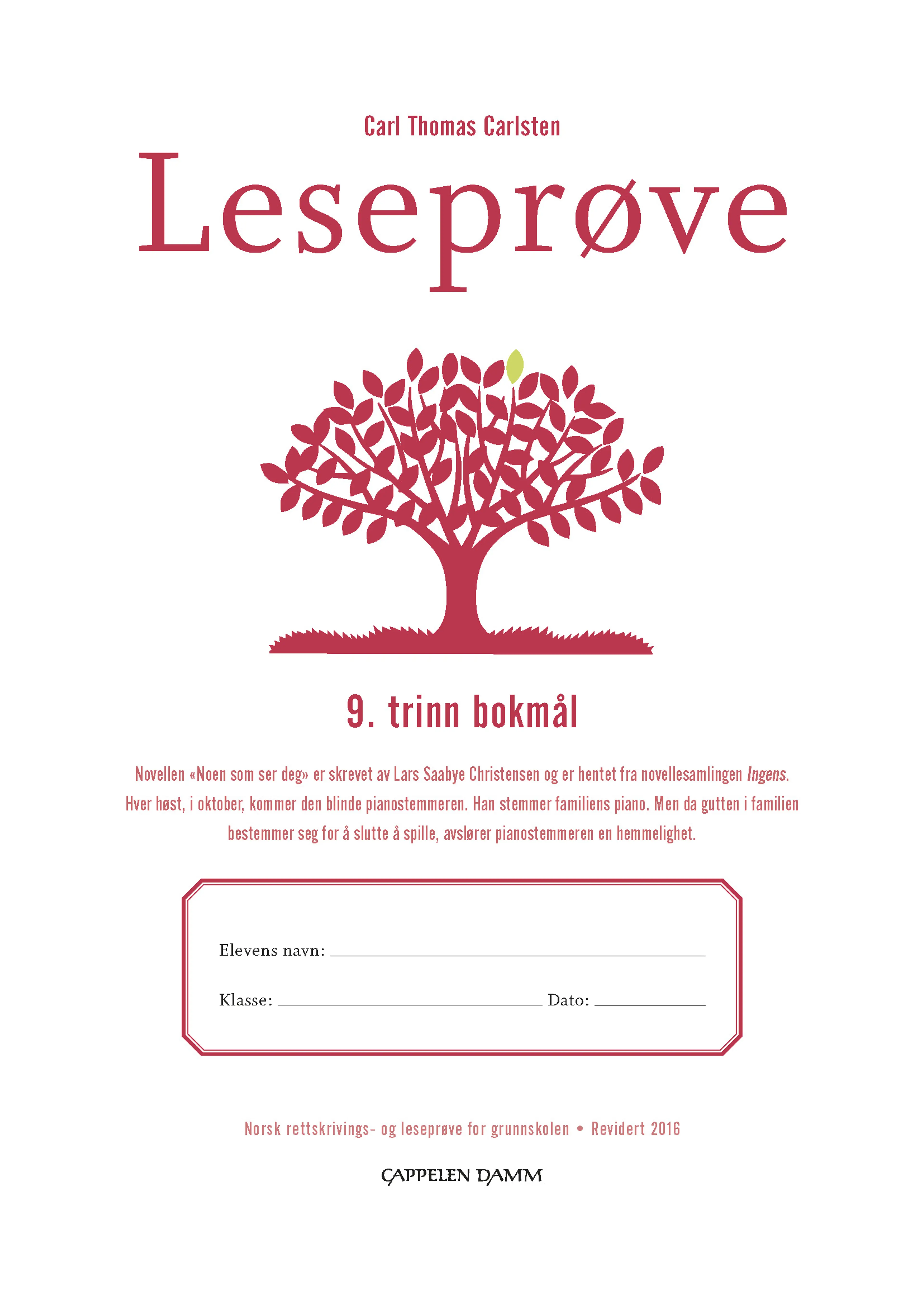 Omslag Leseprøve 9. trinn bokmål av Carl Thomas Carlsten (Heftet)