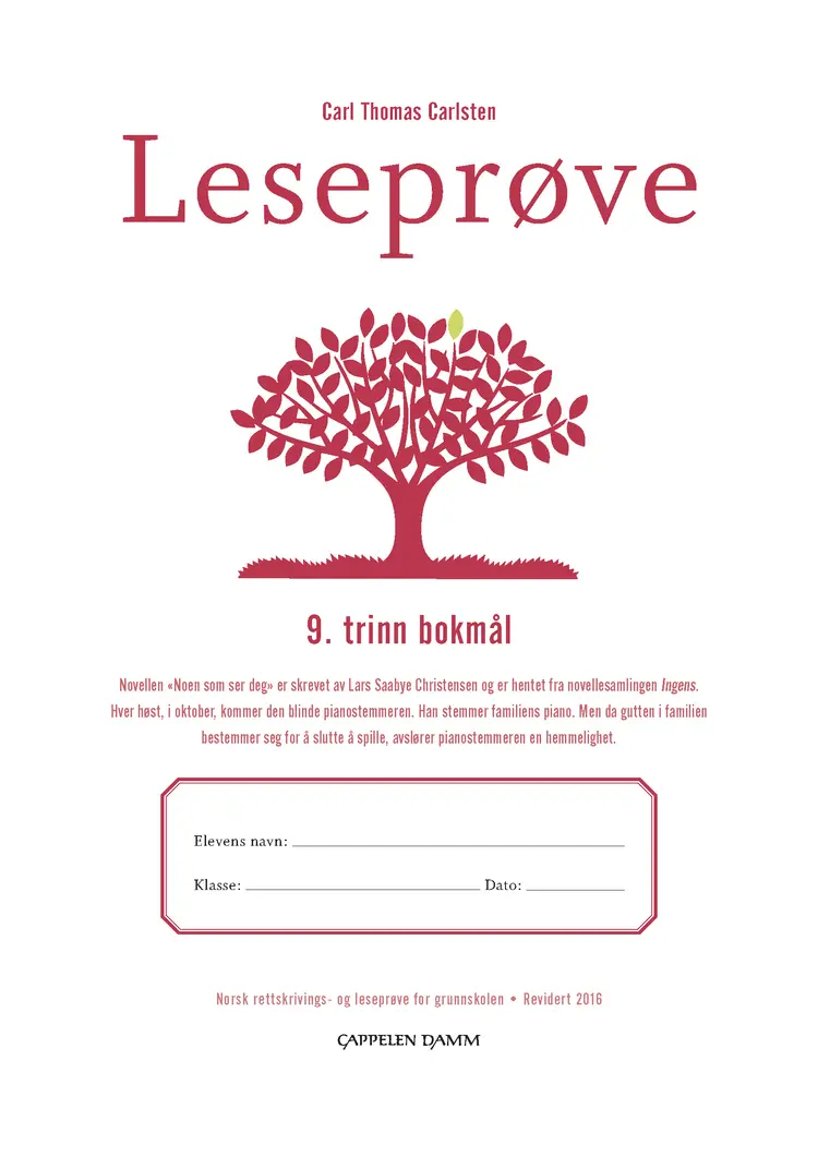 Omslag Leseprøve 9. trinn bokmål av Carl Thomas Carlsten (Heftet)