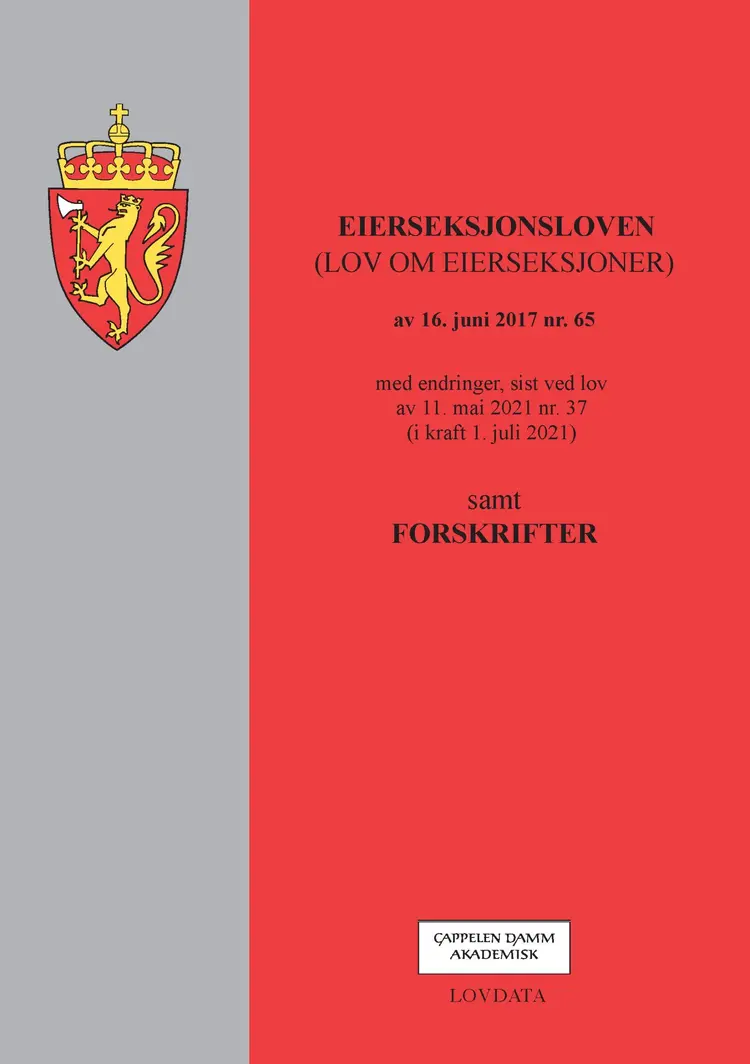 Omslag Eierseksjonsloven (lov om eierseksjoner) m/forskrifter (Heftet)