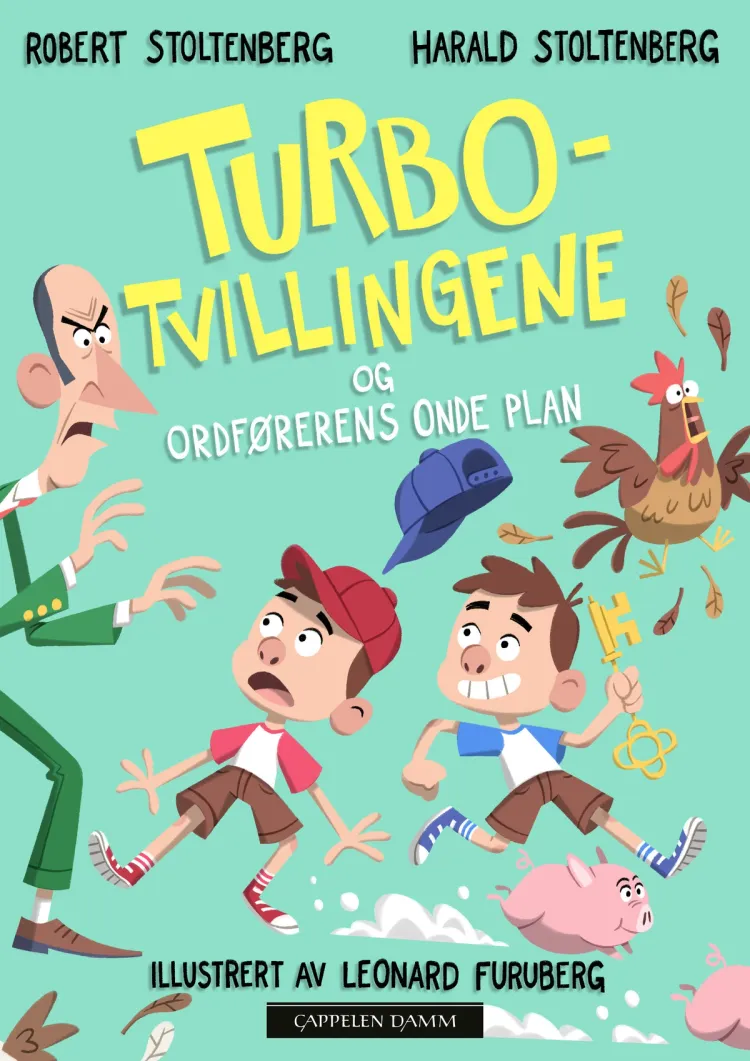 Omslag Turbotvillingene og ordførerens onde plan av Harald Maxmillian Stoltenberg og Robert Stoltenberg (Innbundet)
