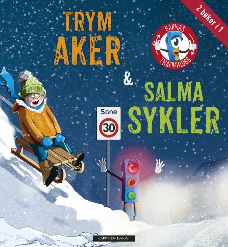 Omslag Barnas Trafikklubb - Trym aker & Salma sykler av Carsten Flink (Innbundet)