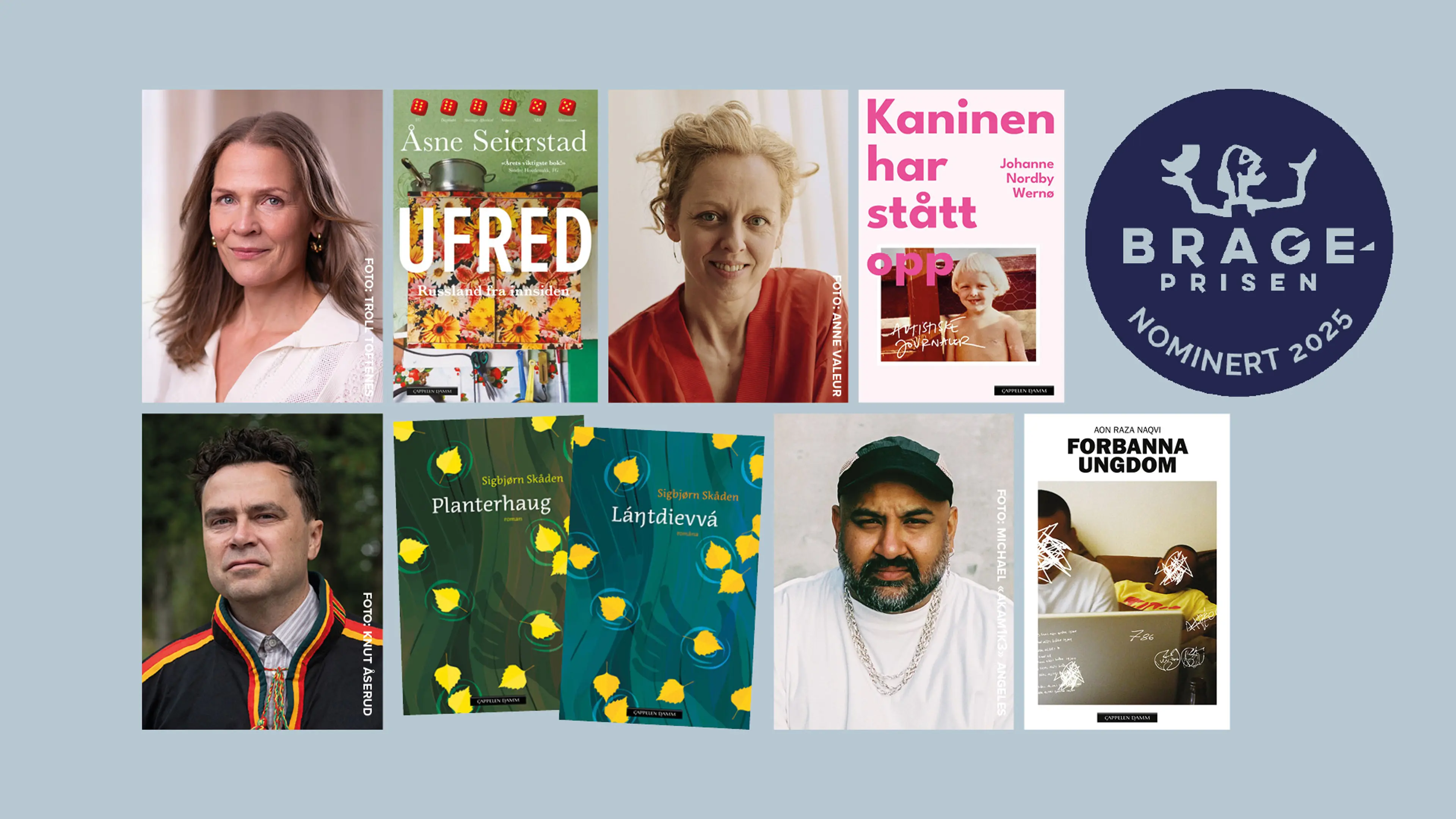 Åsne Seierstad, Johanne Nordby Wernø, Sigbjørn Skåden og Aon Raza Naqvi er blant dem som kan vinne den høythengende Brageprisen.