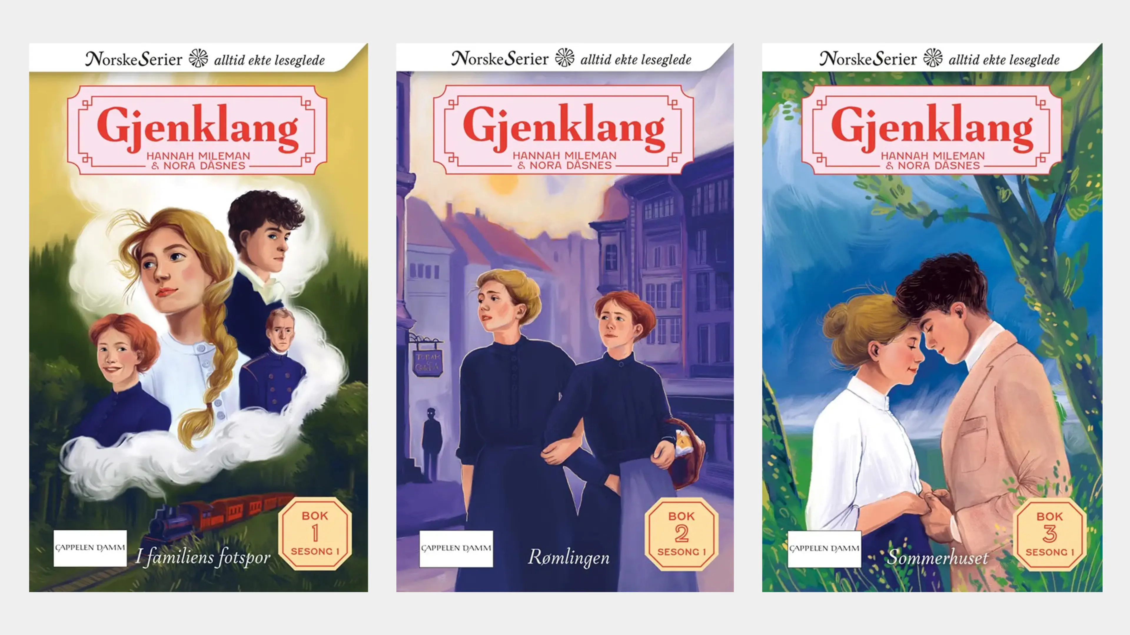 De tre første bøkene i serien Gjenklang