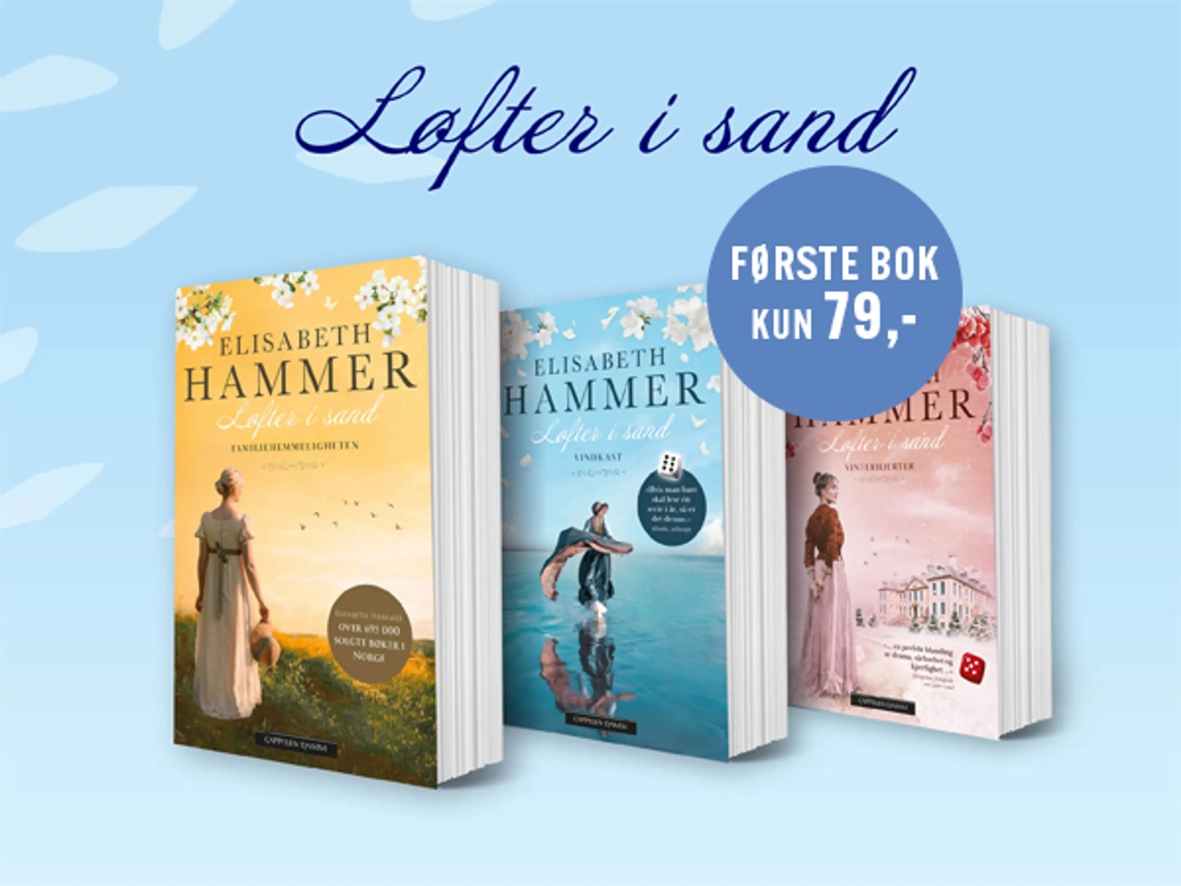 De tre første bøkene i serien Løfter i sand
