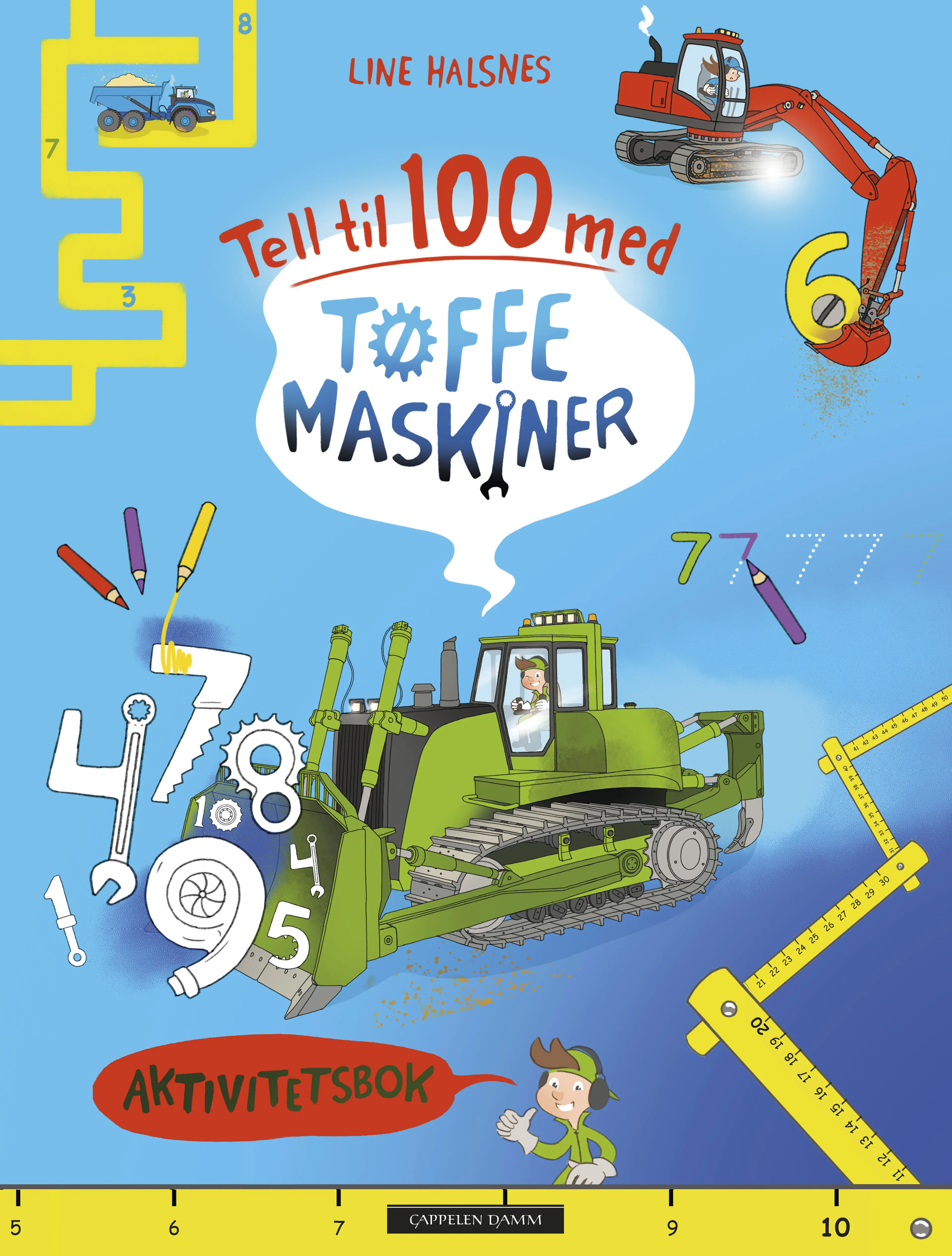 Omslag Tell til 100 med Tøffe maskiner av Line Halsnes (Heftet)