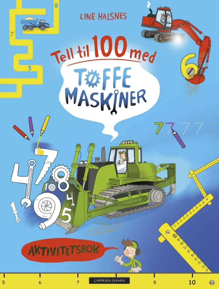 Omslag Tell til 100 med Tøffe maskiner av Line Halsnes (Heftet)