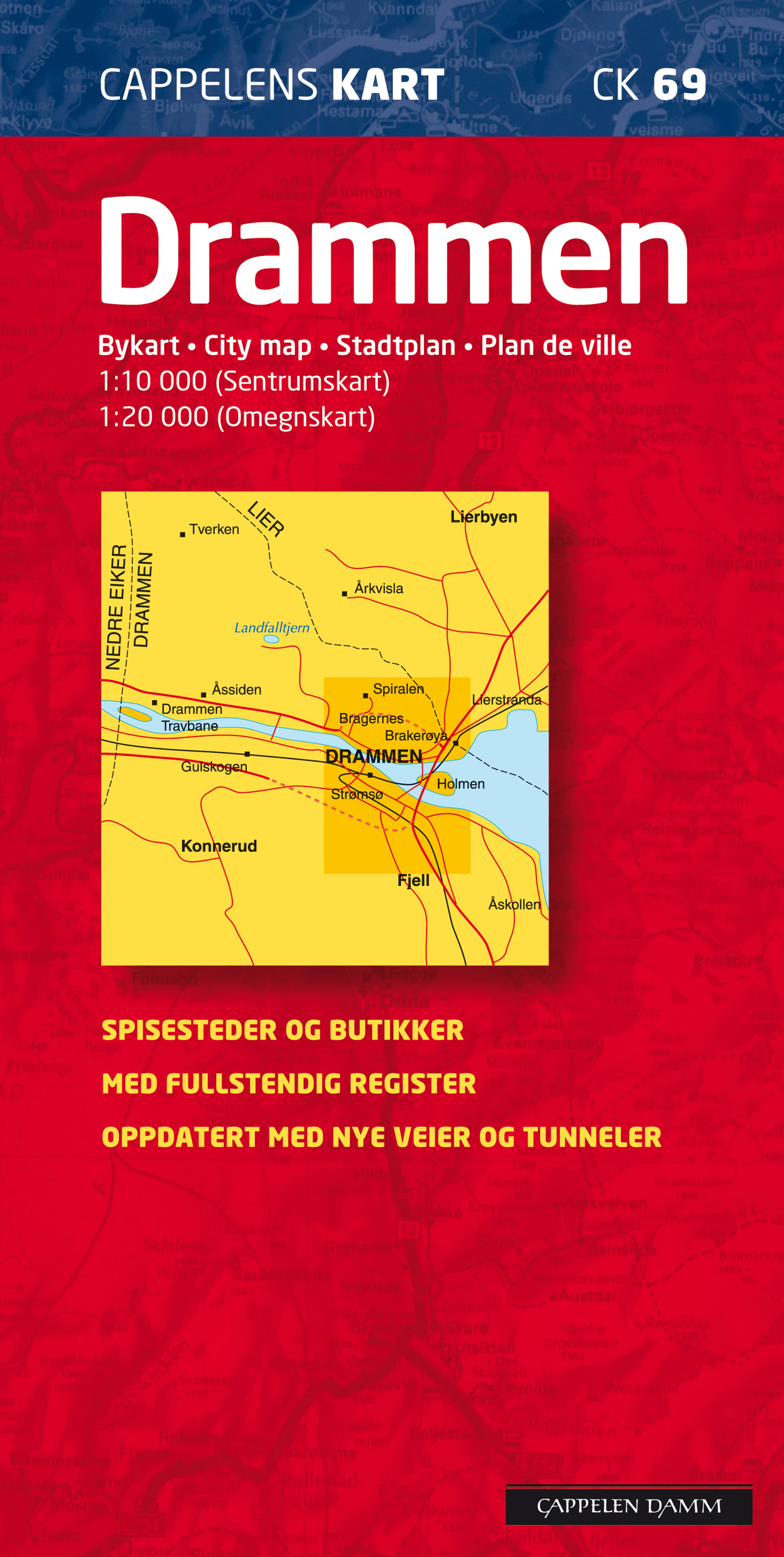Omslag Drammen bykart/city map (CK 69) av Cappelen Damm Kart (Kart)