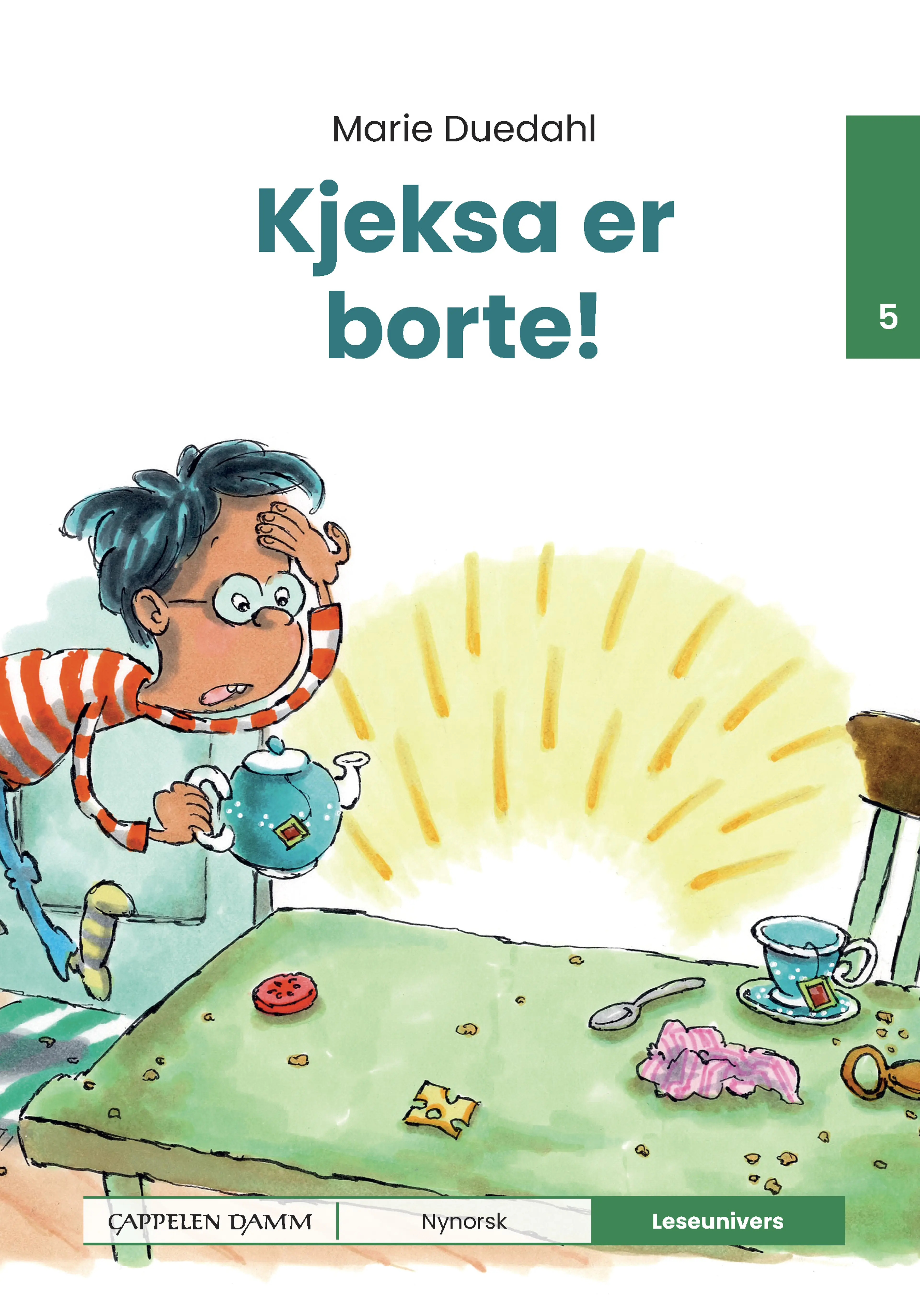 Omslag Leseunivers 5: Kjeksa er borte! av Marie Duedahl (Innbundet)