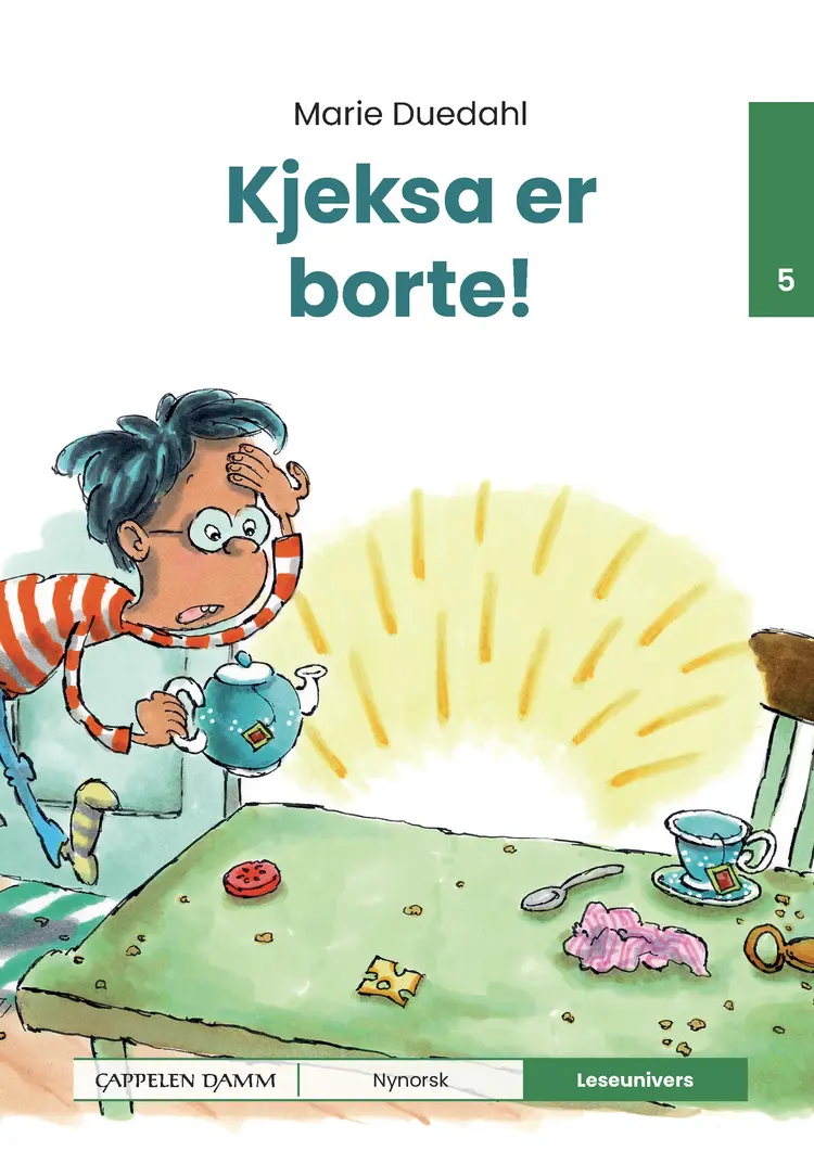 Omslag Leseunivers 5: Kjeksa er borte! av Marie Duedahl (Innbundet)