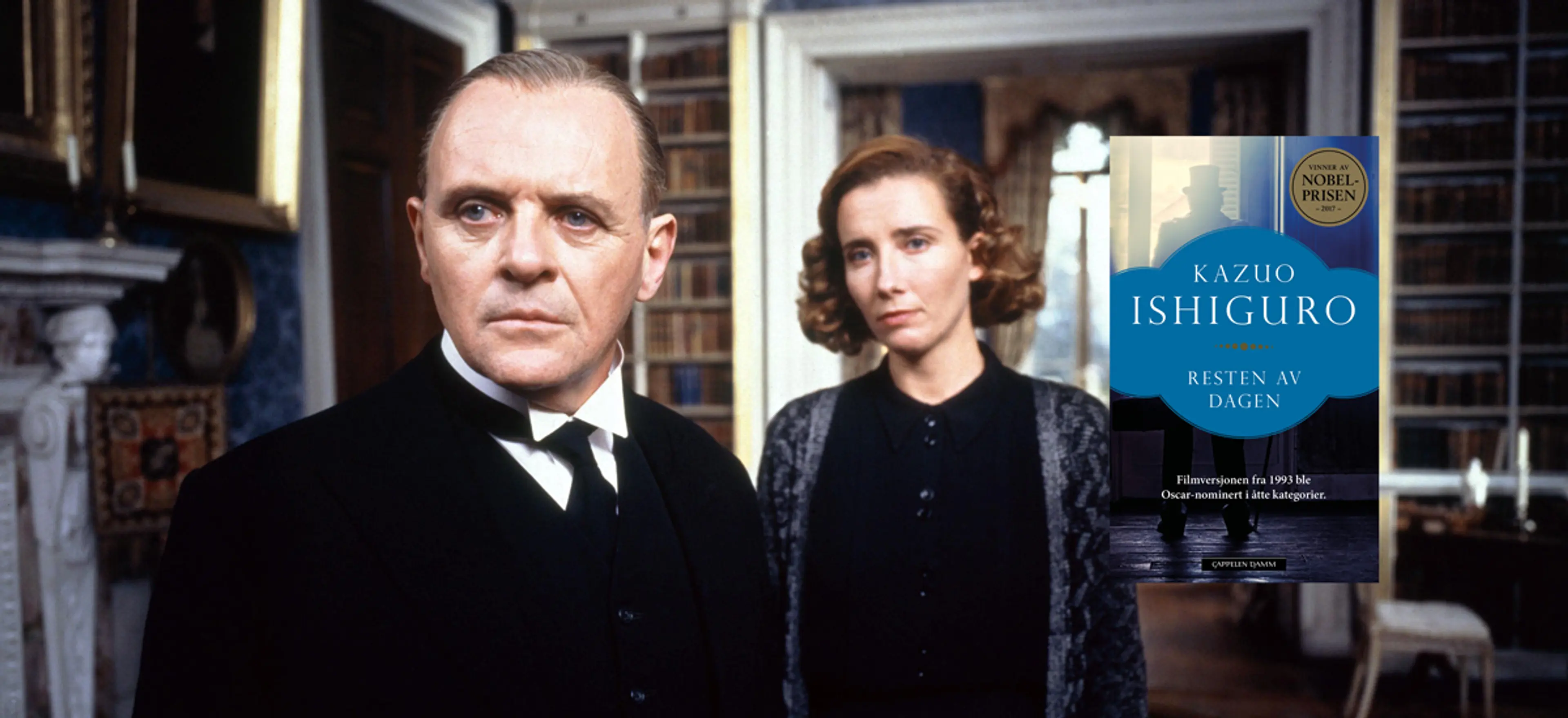 Bilde av Anthony Hopkins som butleren Stevens i filmen «Resten av dagen» og Emma Thompson som Miss Kenton